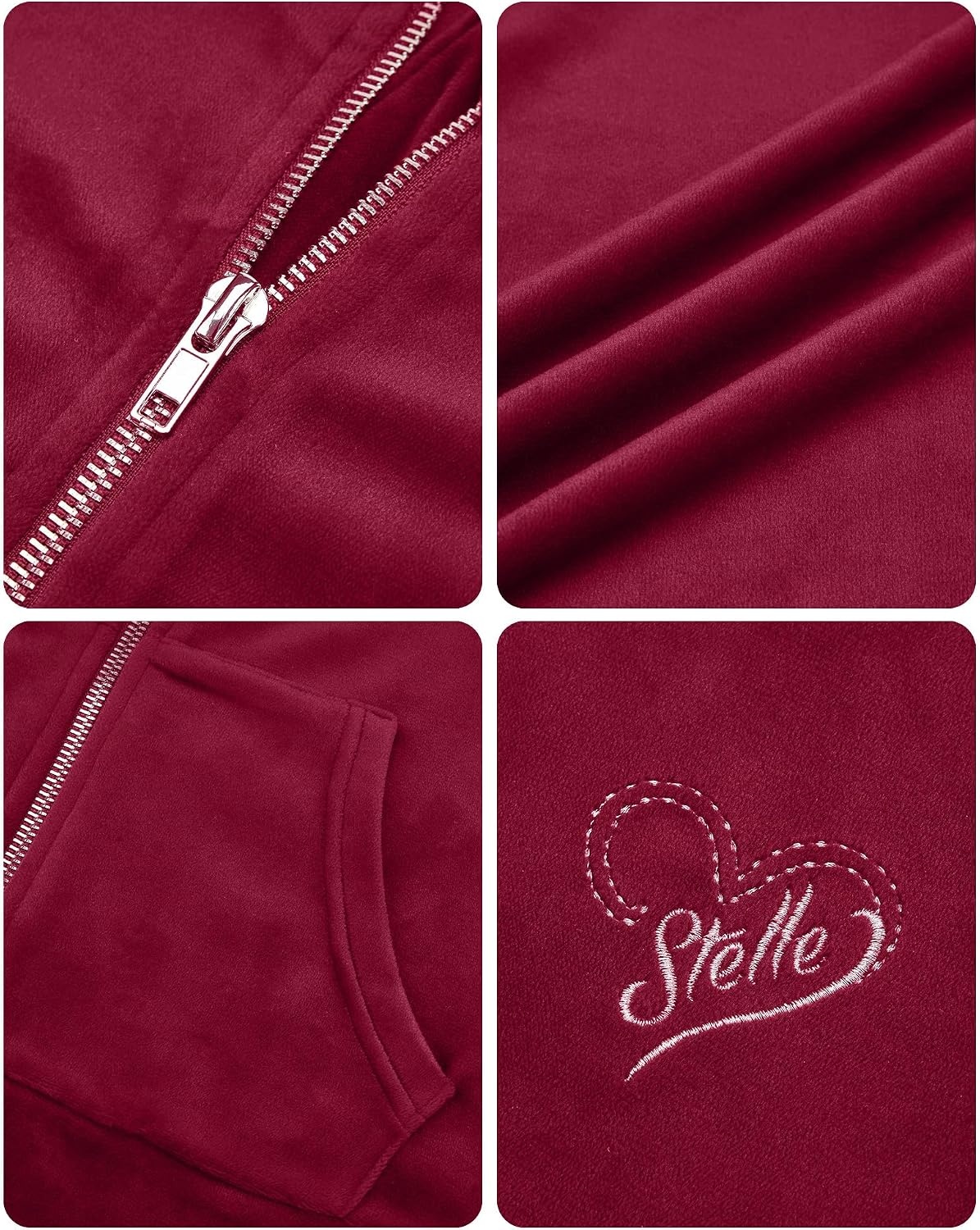 Stelle Girls Velour Tracksuits Zip Up Hoodies Joggers with Pockets 5-15 Y(Ruby)