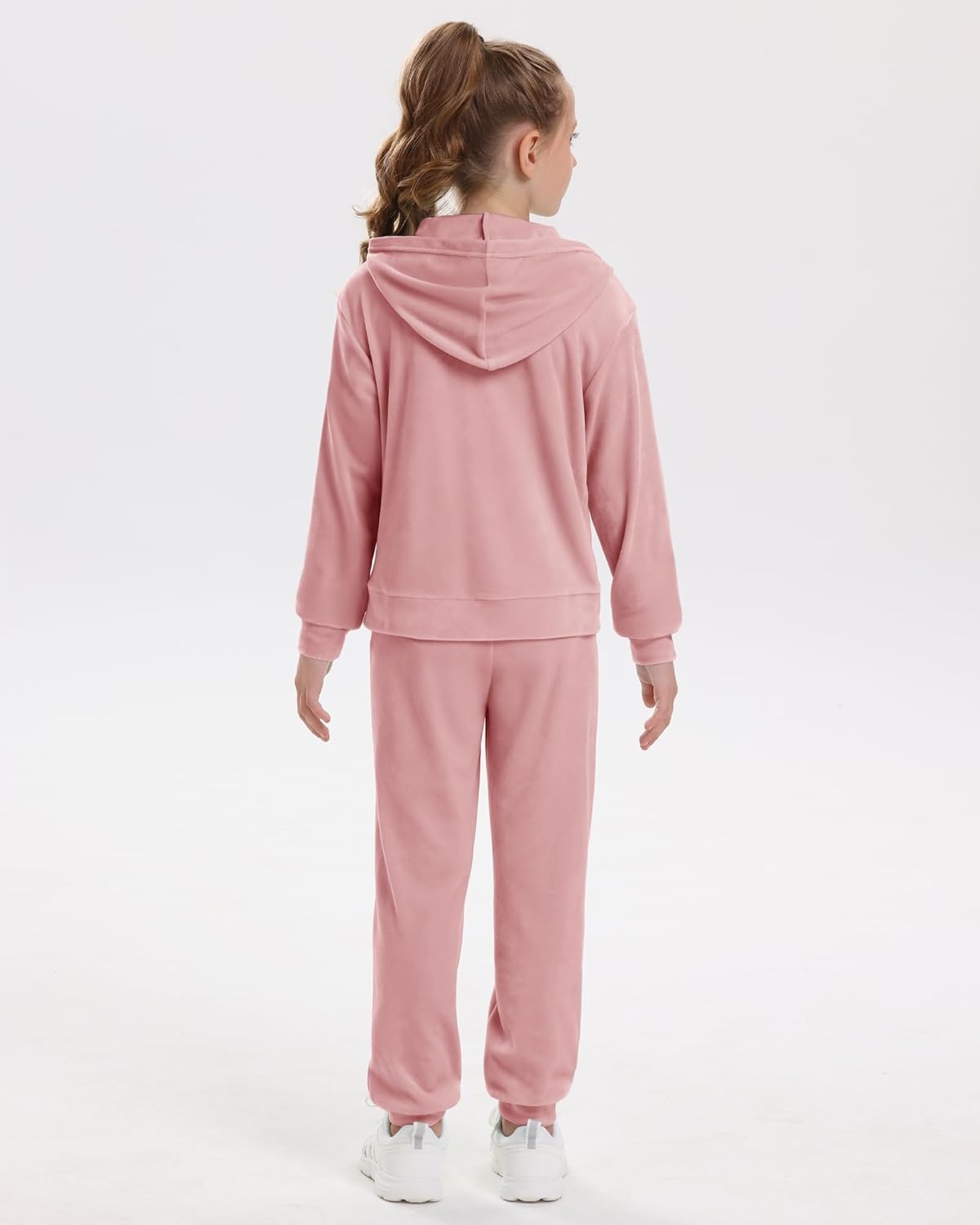 Stelle Girls Velour Tracksuits Zip Up Hoodies Joggers with Pockets 5-15 Y | Sweatshirt with Pockets,Chin Guard,Elastic Waist,Fall Winter Outfits,Holiday,Christmas,Toddler,Little Girl ,Tween,Teen,Preppy(Rose Clay)