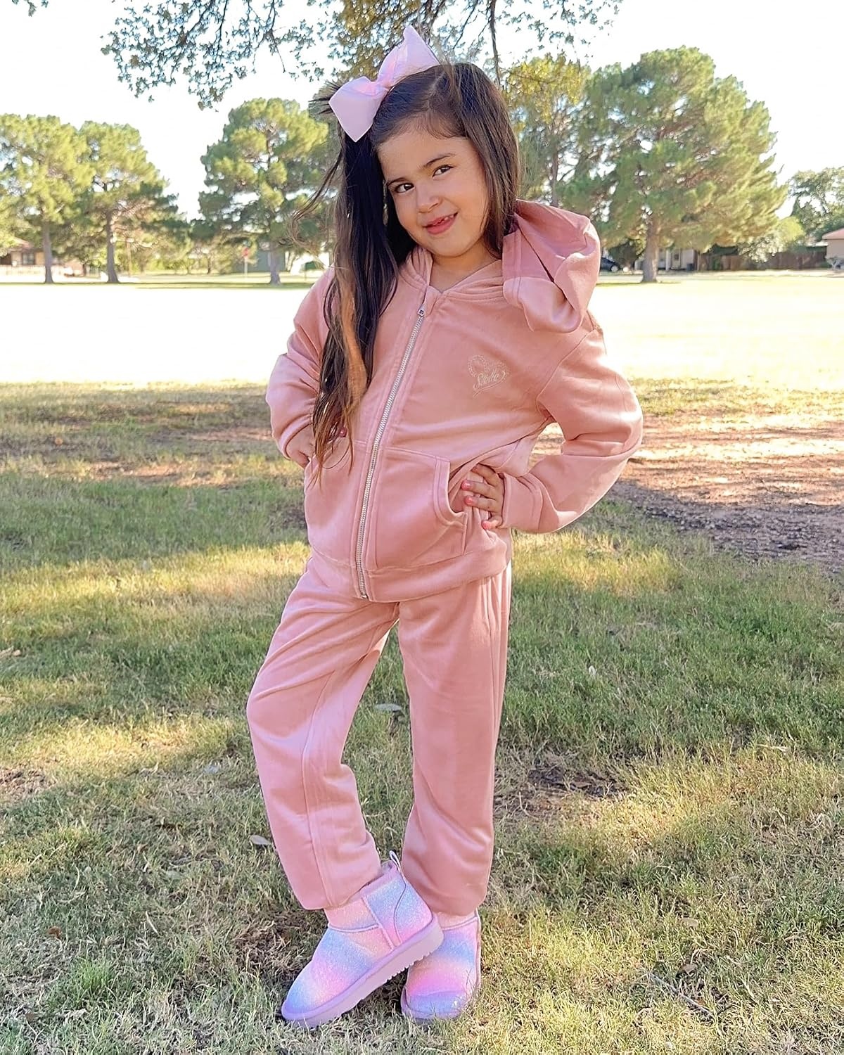 Stelle Girls Velour Tracksuits Zip Up Hoodies Joggers with Pockets 5-15 Y | Sweatshirt with Pockets,Chin Guard,Elastic Waist,Fall Winter Outfits,Holiday,Christmas,Toddler,Little Girl ,Tween,Teen,Preppy(Rose Clay)