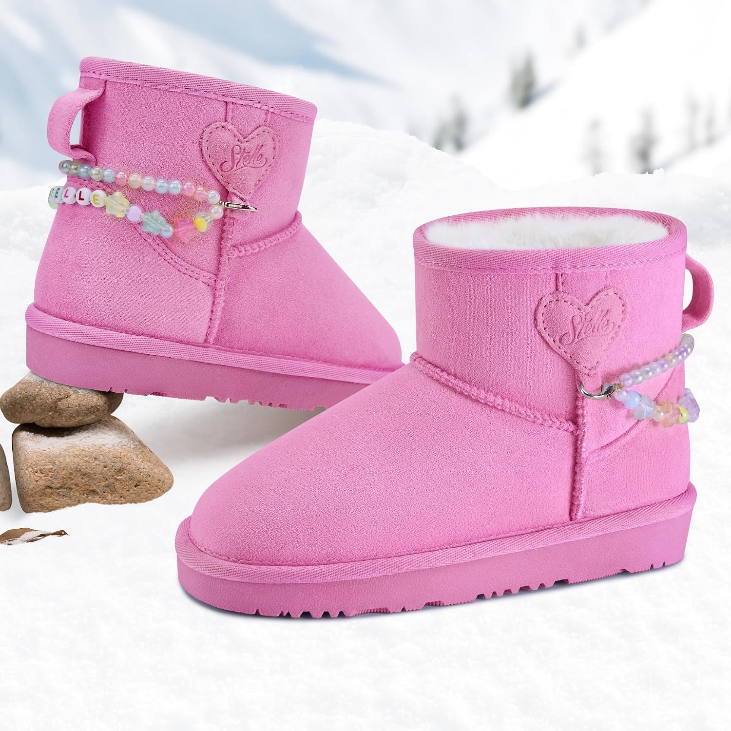 Stelle Girls Winter Boots Warm Fur Lined Snow Boots(Taffy Pink)