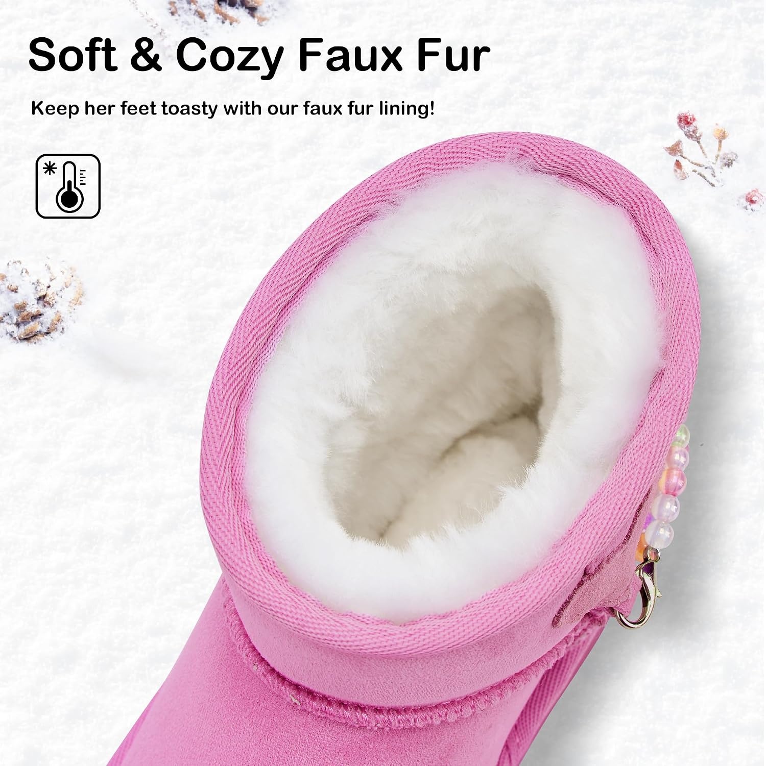 Stelle Girls Winter Boots Warm Fur Lined Snow Boots(Taffy Pink)