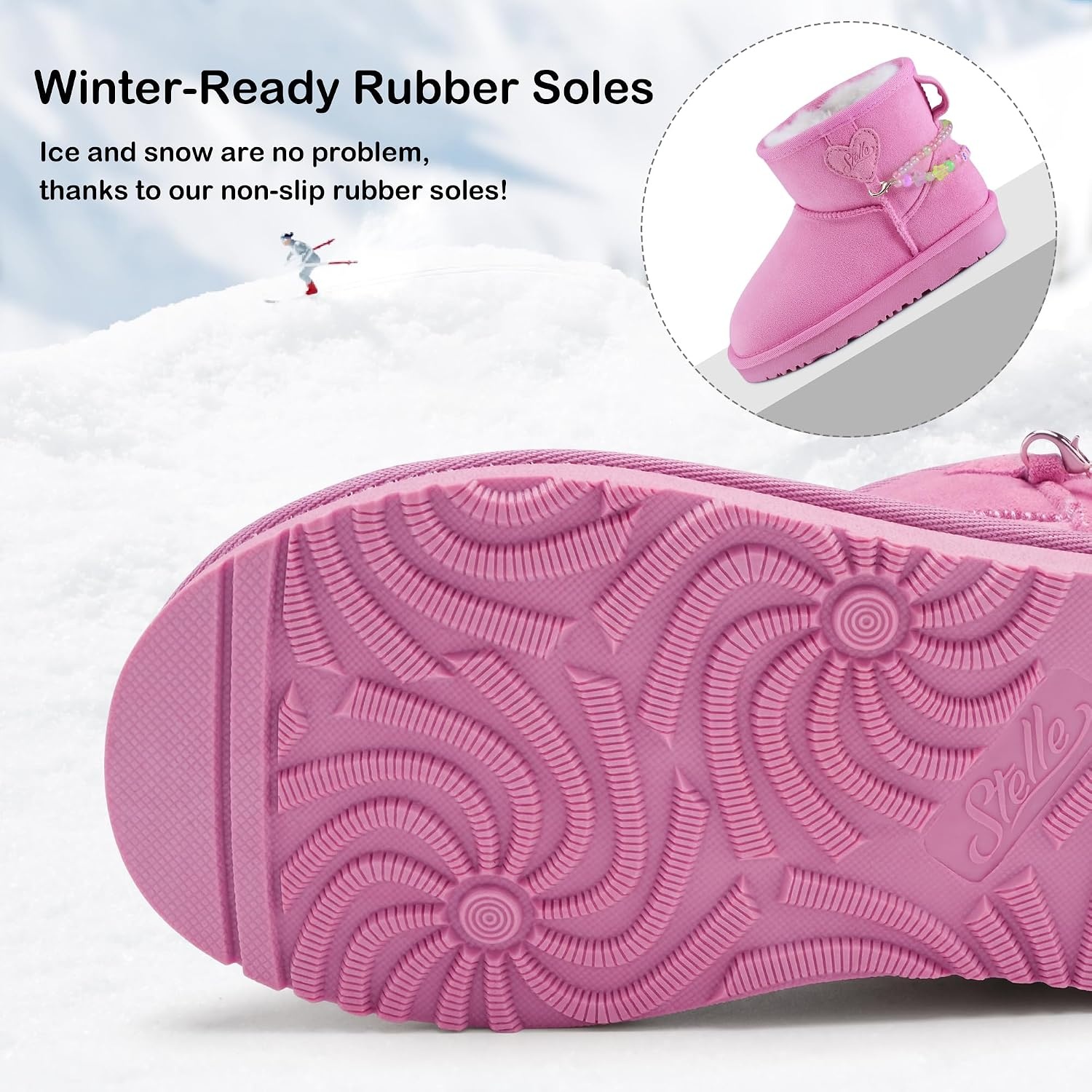 Stelle Girls Winter Boots Warm Fur Lined Snow Boots(Taffy Pink)