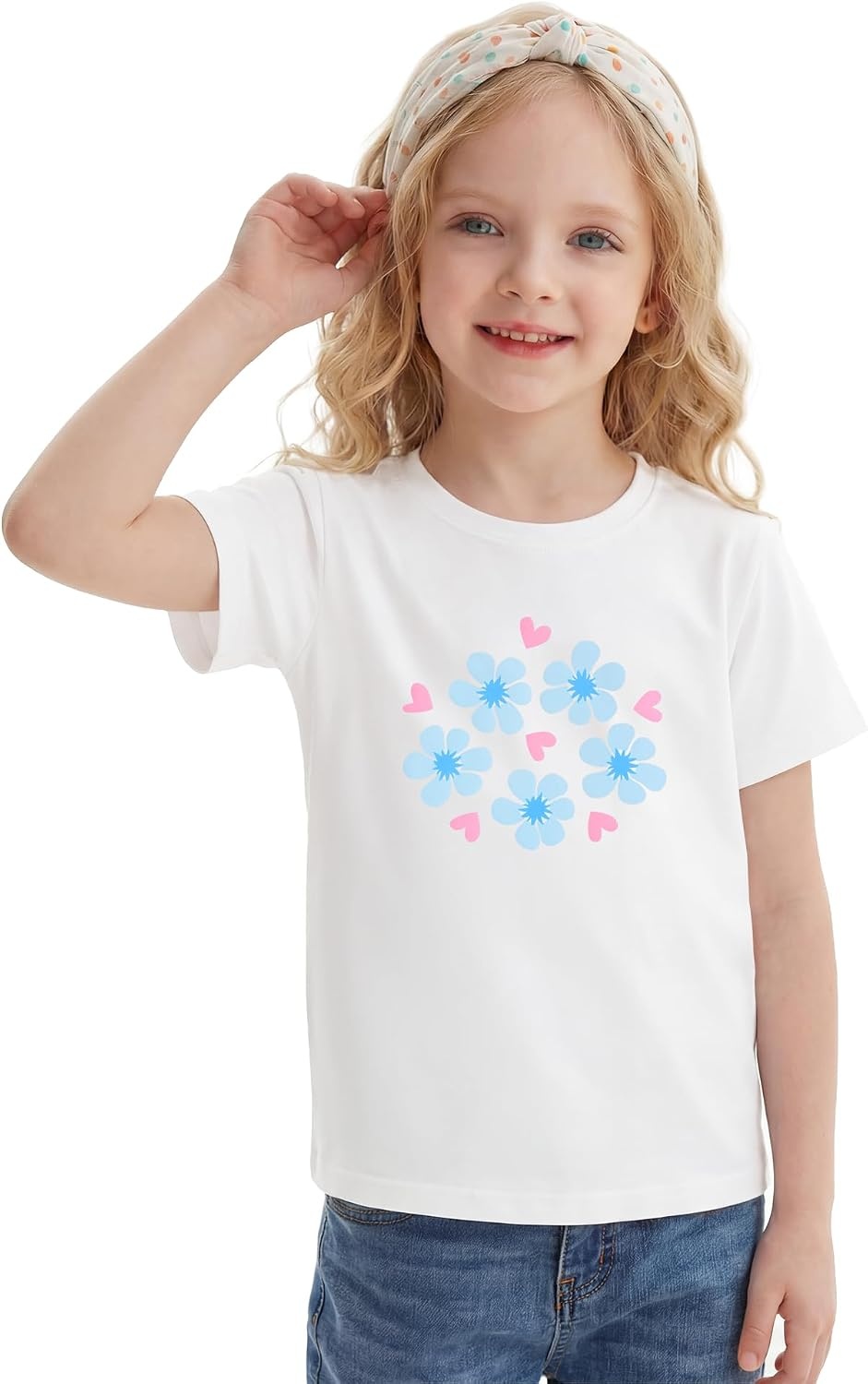 Stelle Girls T Shirts Graphic Tees Short Sleeve Tshirts Crewneck Cute Summer Casual Basic Tops for Kids Teen 4-15 Years(Blue Bloom|white)