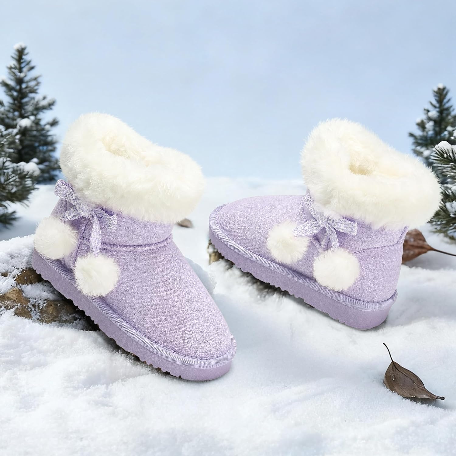Stelle Girls Winter Boots Fuzzy Snow Boots for Kids(Lavender)