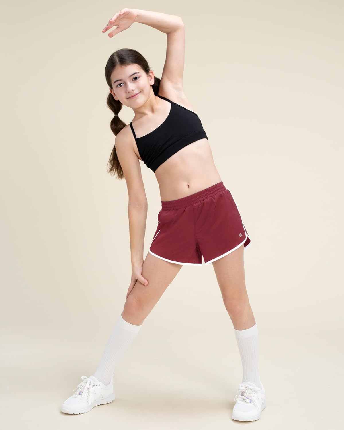 Stelle Girls Athletic Shorts with Pockets Girls Running Shorts Volleyball Soccer Shorts for Kids Elastic Waist(Maroon)