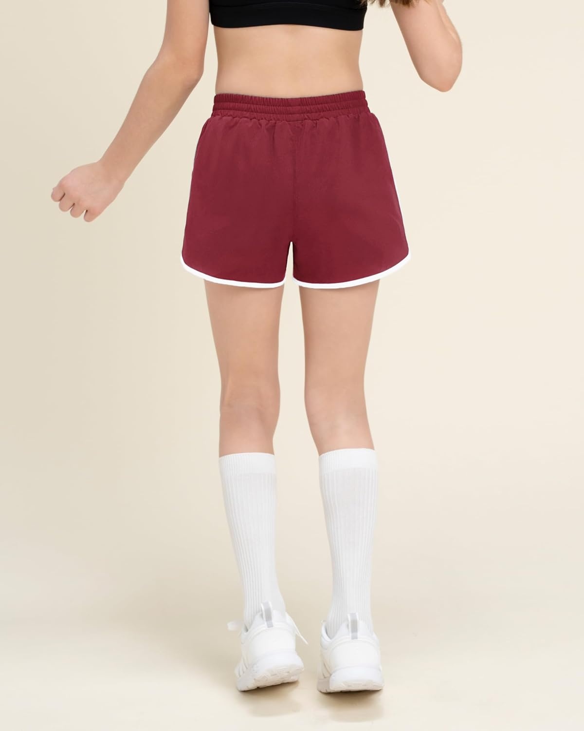 Stelle Girls Athletic Shorts with Pockets Girls Running Shorts Volleyball Soccer Shorts for Kids Elastic Waist(Maroon)