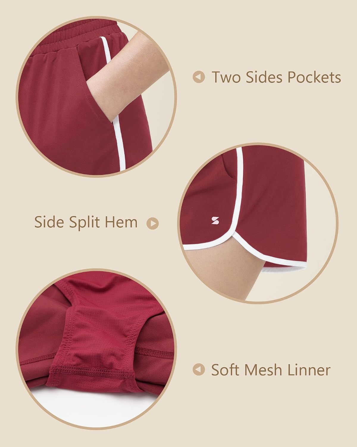 Stelle Girls Athletic Shorts with Pockets Girls Running Shorts Volleyball Soccer Shorts for Kids Elastic Waist(Maroon)