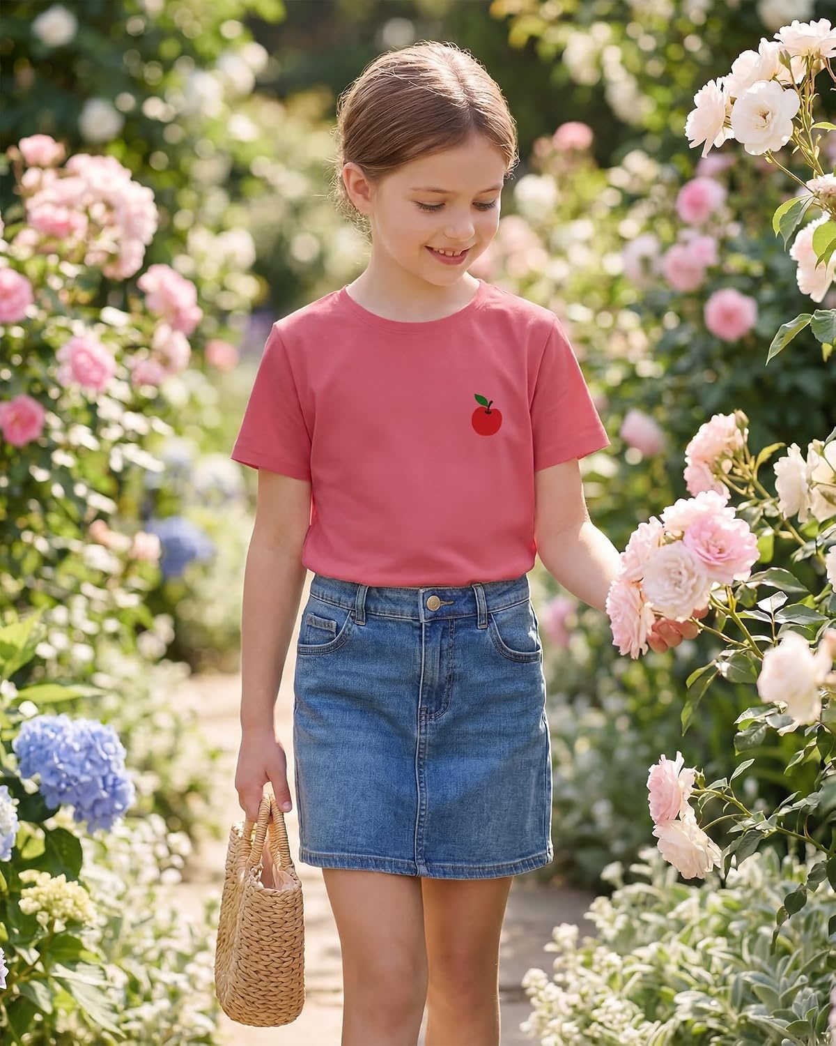Stelle Girls T Shirts Graphic Tees Short Sleeve Tshirts Crewneck Cute Summer Casual Basic Tops for Kids Teen 4-15 Years(Apple Pop|watermelon)