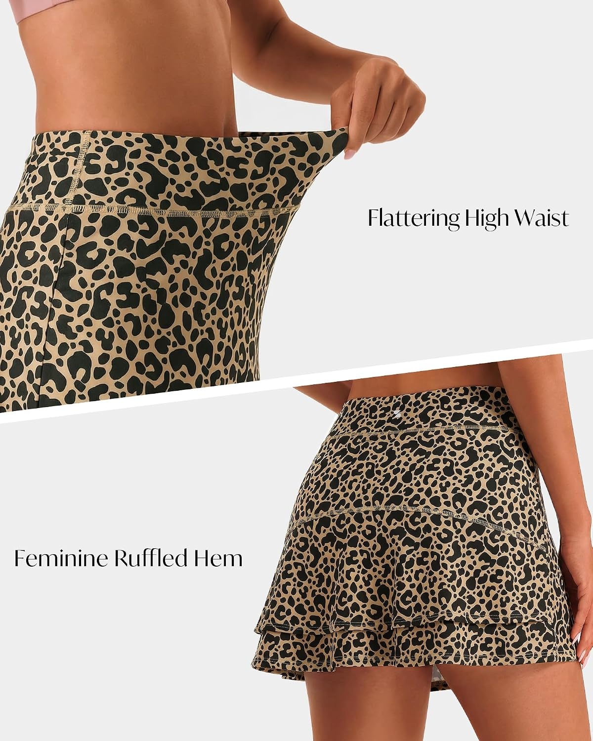 Stelle Tennis Skirts for Women Ruffle Athletic Golf Skorts with Pocket(Cheetah)