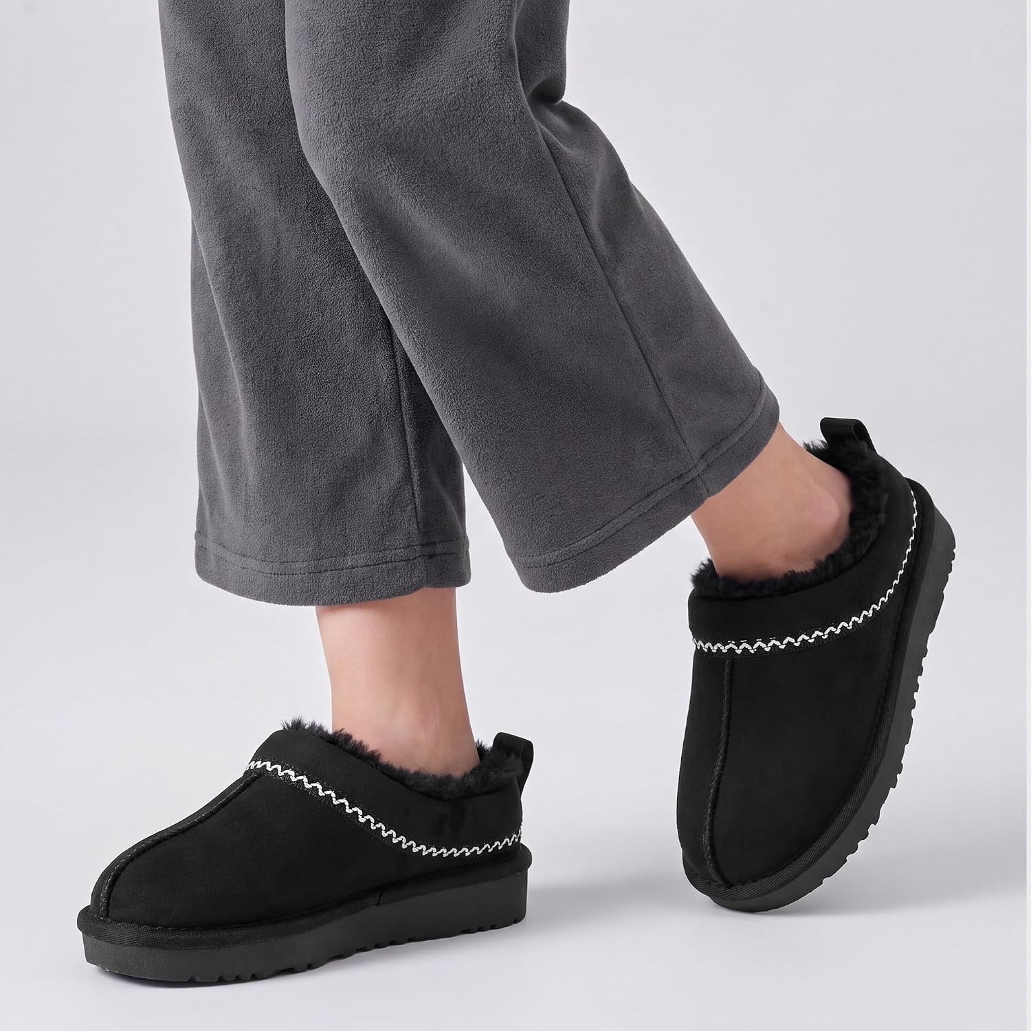 Stelle Girls Slippers Kids Fuzzy House Shoes Slip-On Indoor Outdoor(Black)