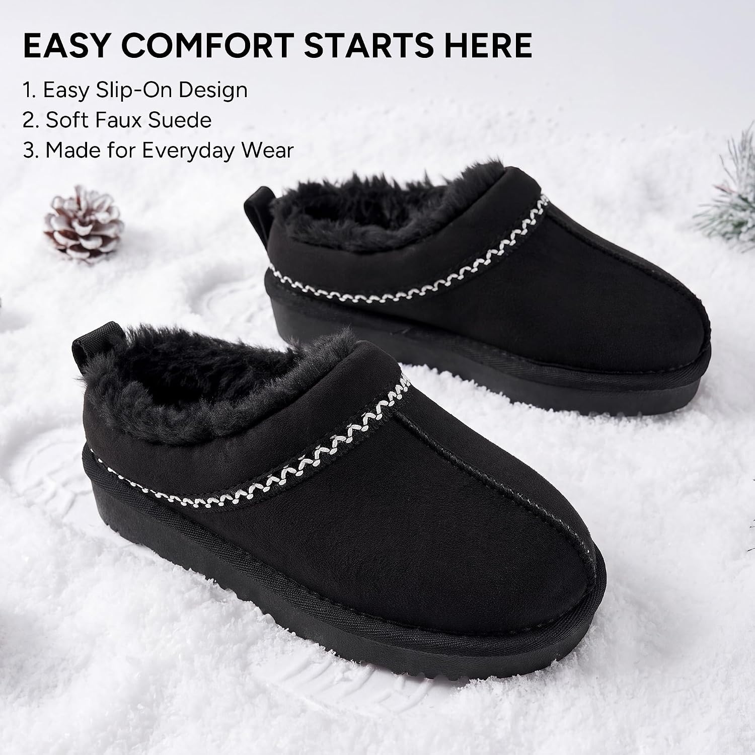 Stelle Girls Slippers Kids Fuzzy House Shoes Slip-On Indoor Outdoor(Black)