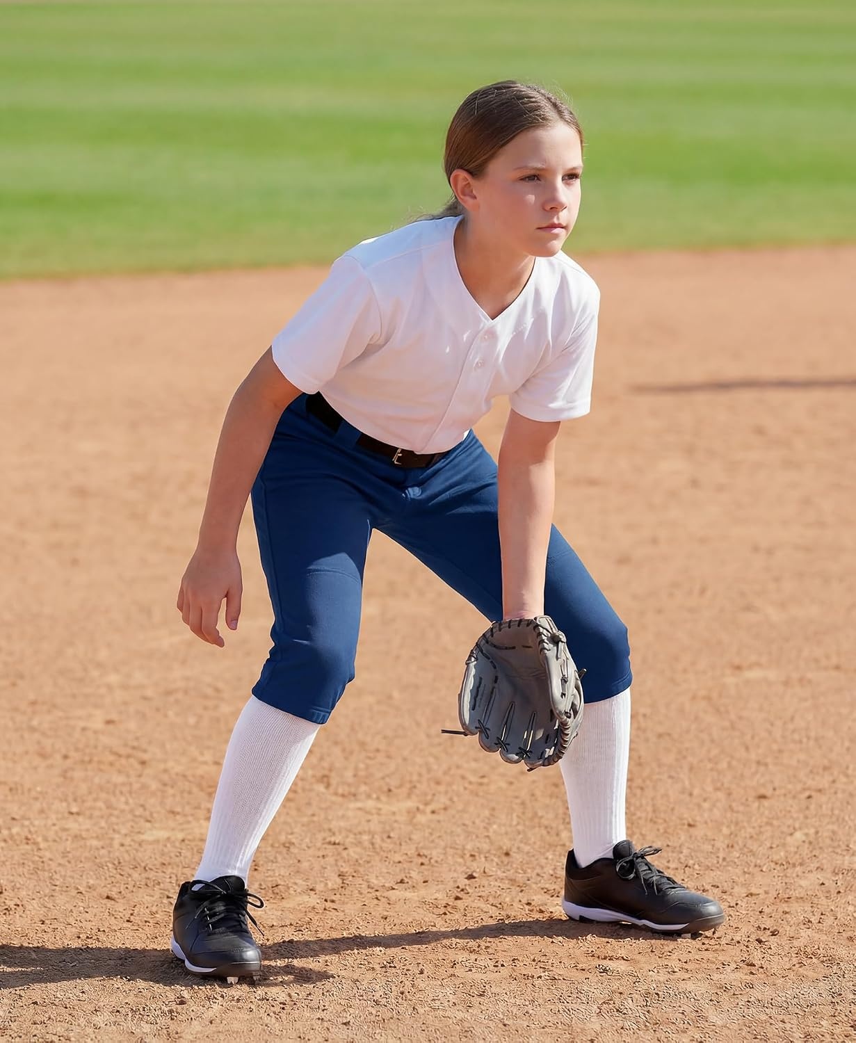 Stelle Girls Softball Pants Knickers Style with Pockets for Youth Kids | Knee-high, Fastpitch, Tee Ball, Belt Loops, Double Knee Performance, Durable, Practice, Game Day, Elastic Leg Openings(Navy)