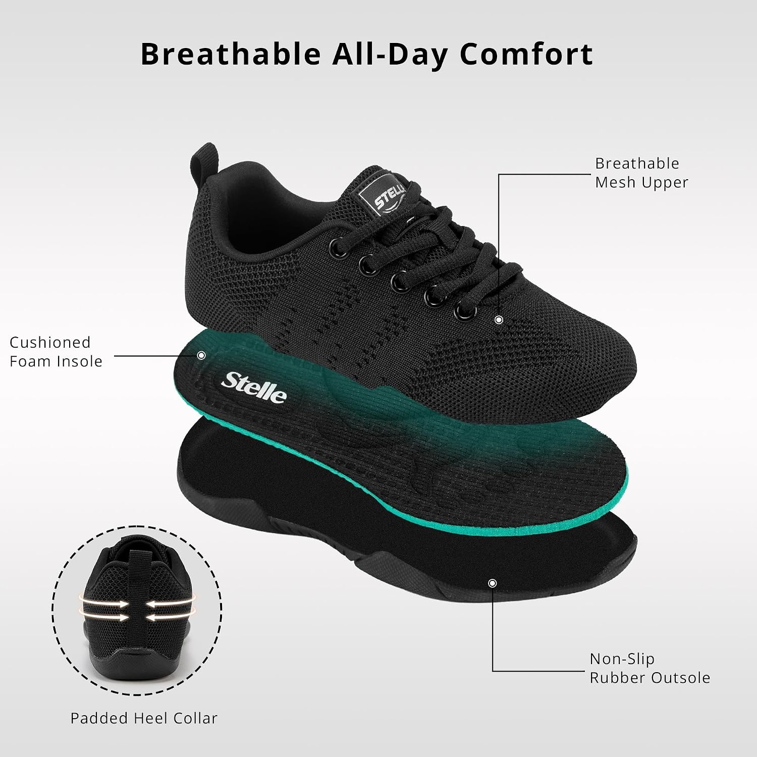 Stelle Cheer Shoes Girls and Women Lightweight Sneakers | Cheerleading Dance Shoes for Youth Athletic Training and Practice – Breathable Flexible Athletic Tennis Shoes(Black)