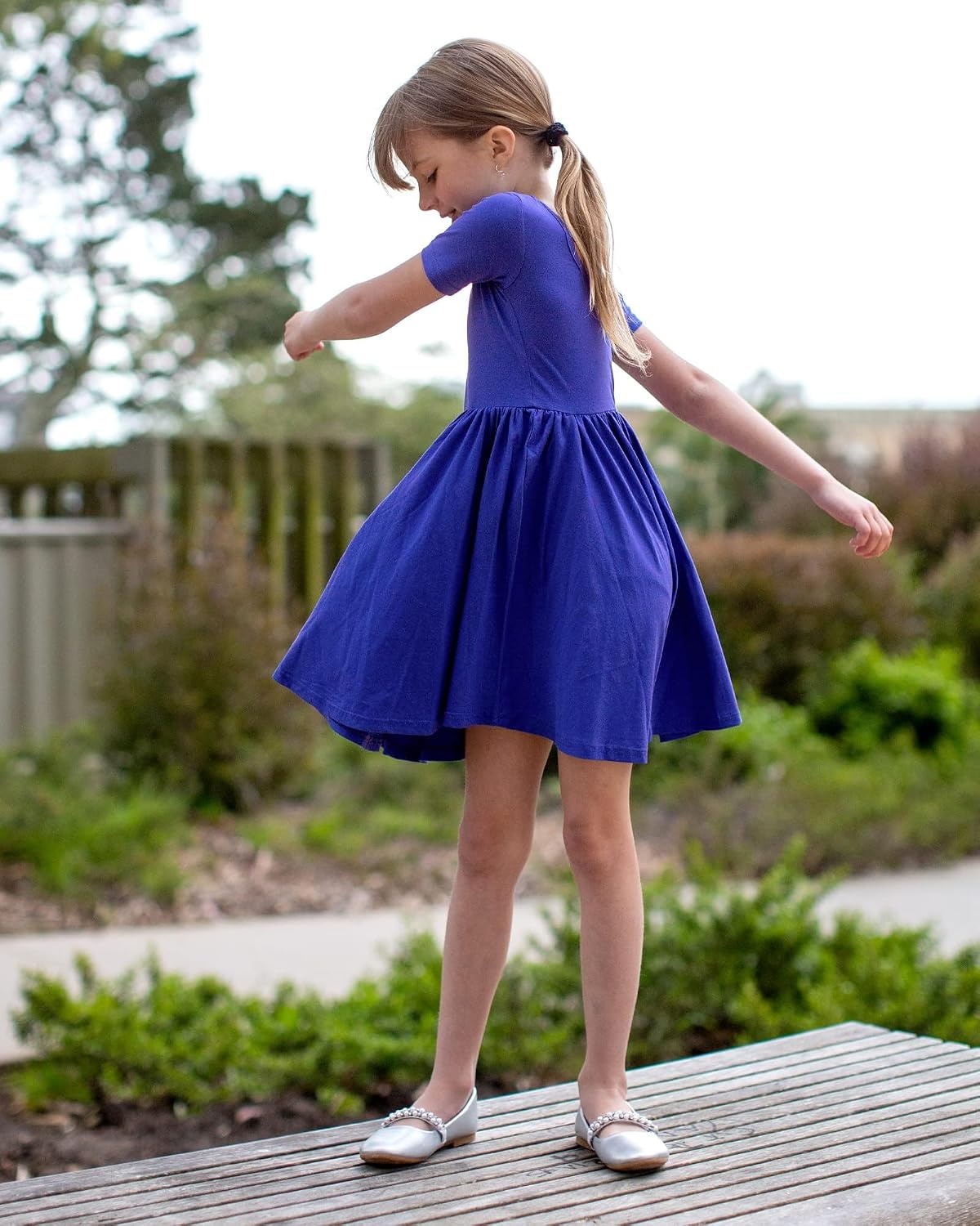 Stelle Girls Cotton Short Sleeve Twirl Skater Dress 3T-12Y(A02-royal Blue (Without Pocket))