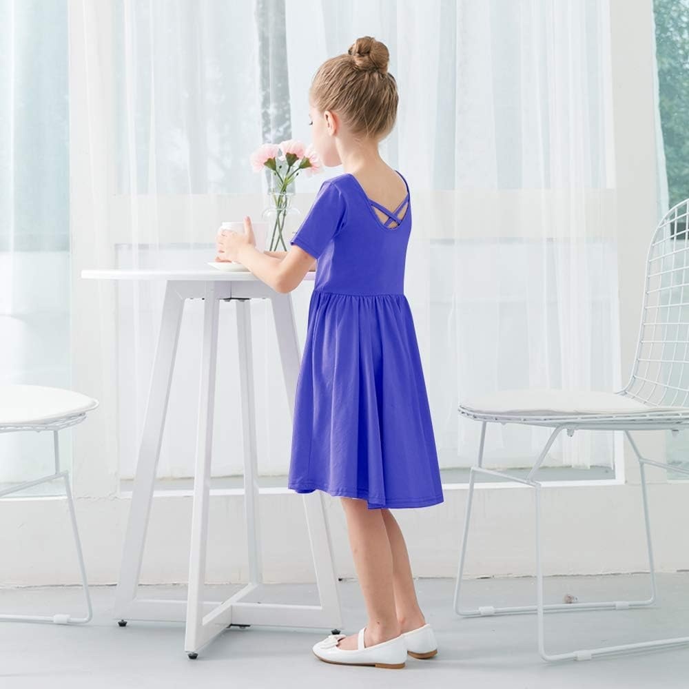 Stelle Girls Cotton Short Sleeve Twirl Skater Dress 3T-12Y(A02-royal Blue (Without Pocket))