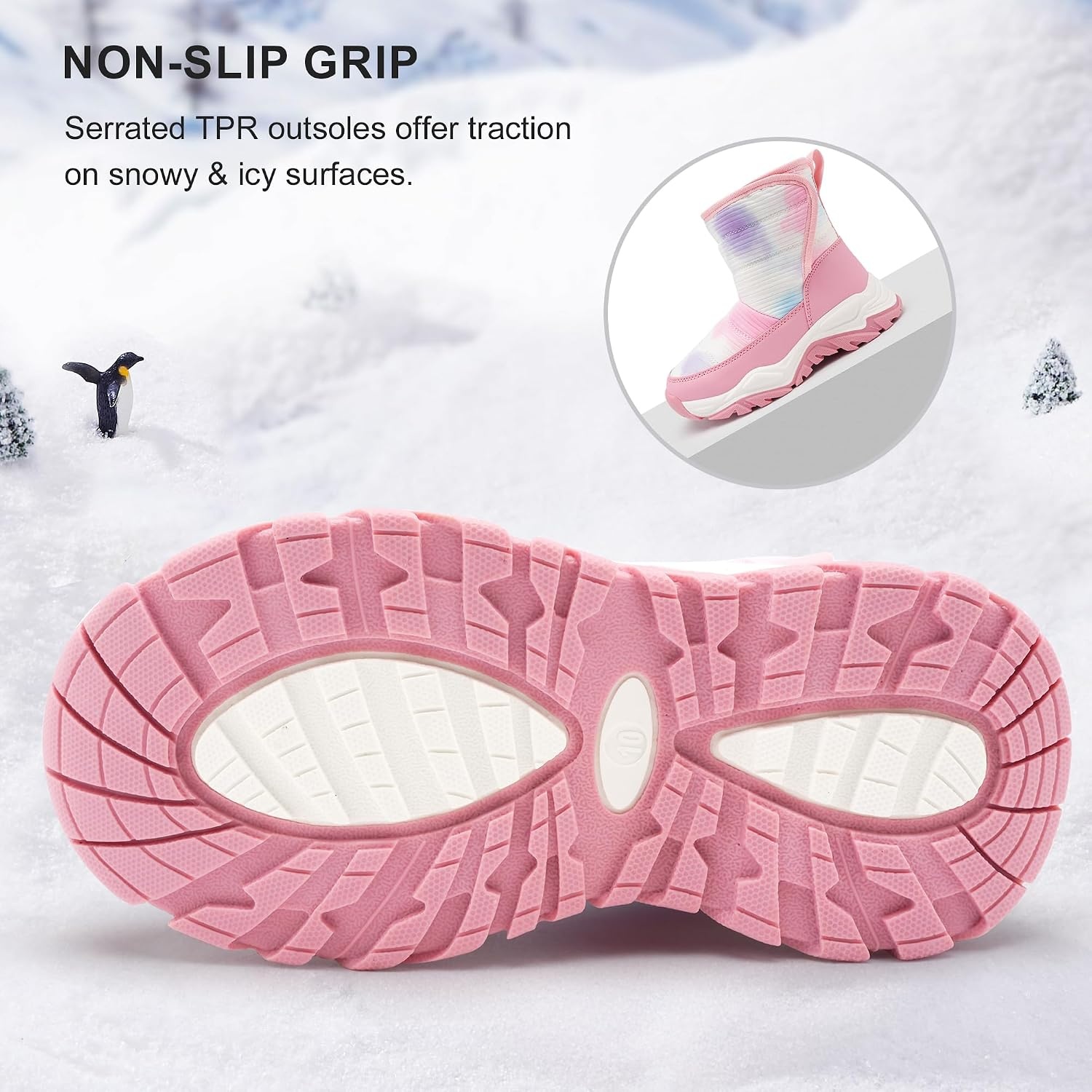 Stelle Toddler Snow Boots Girls Lightweight Warm Winter Shoes | Boys Outdoor Sport, Cold Weather, Water Repellent, Soft Faux Fur Lined, Non Slip, Mid Calf, Hook and Loop, Little & Big Kids(Tie Dye Marshmallow)