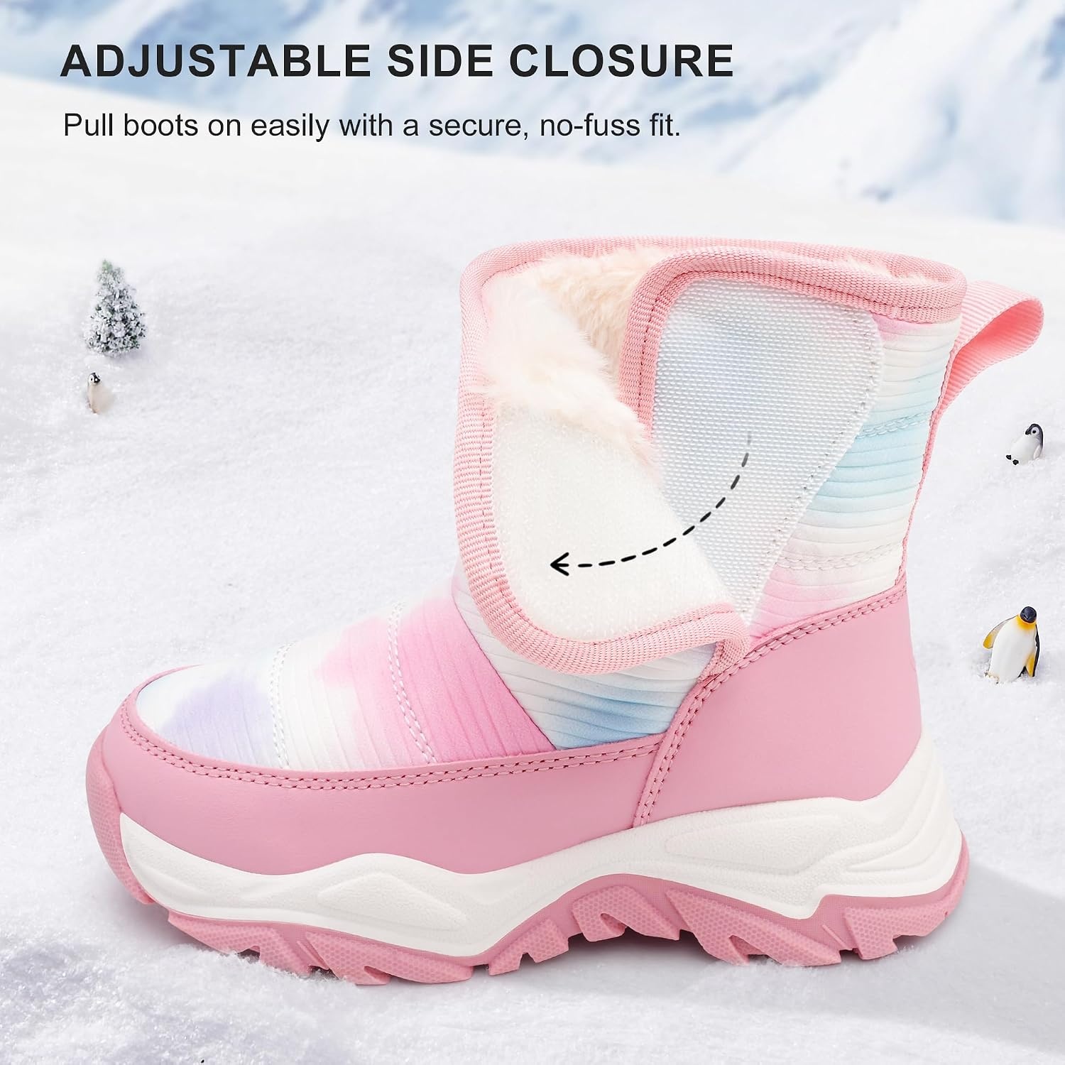 Stelle Toddler Snow Boots Girls Lightweight Warm Winter Shoes | Boys Outdoor Sport, Cold Weather, Water Repellent, Soft Faux Fur Lined, Non Slip, Mid Calf, Hook and Loop, Little & Big Kids(Tie Dye Marshmallow)
