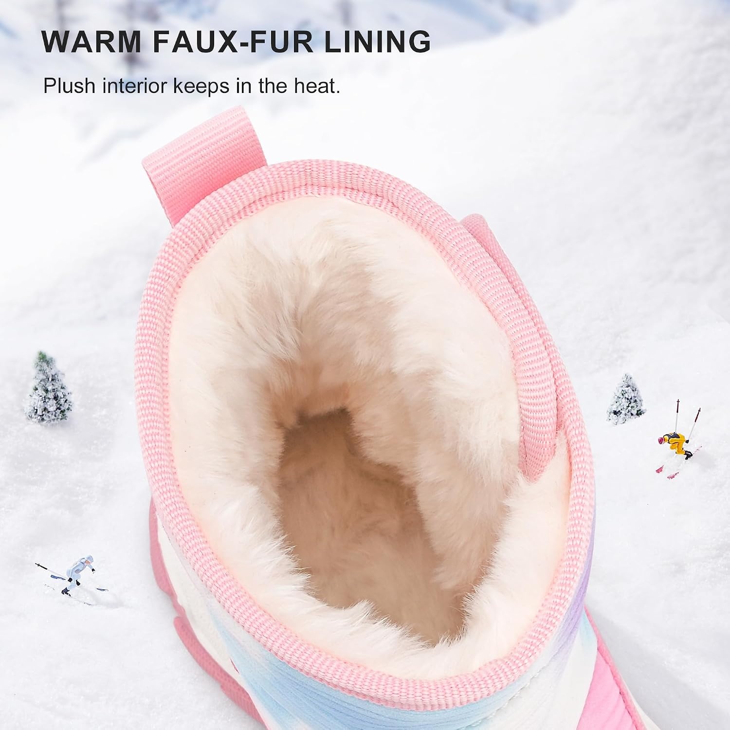 Stelle Toddler Snow Boots Girls Lightweight Warm Winter Shoes | Boys Outdoor Sport, Cold Weather, Water Repellent, Soft Faux Fur Lined, Non Slip, Mid Calf, Hook and Loop, Little & Big Kids(Tie Dye Marshmallow)