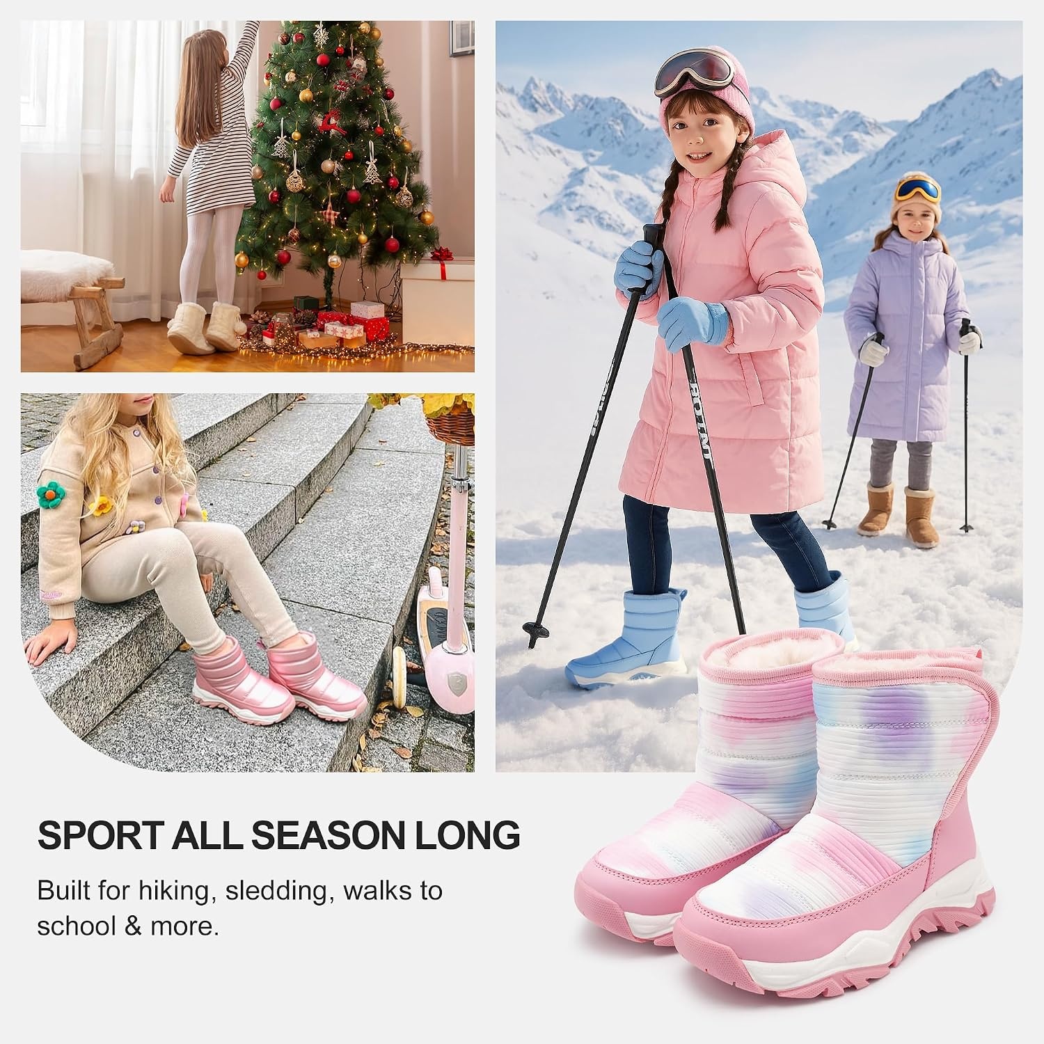 Stelle Toddler Snow Boots Girls Lightweight Warm Winter Shoes | Boys Outdoor Sport, Cold Weather, Water Repellent, Soft Faux Fur Lined, Non Slip, Mid Calf, Hook and Loop, Little & Big Kids(Tie Dye Marshmallow)