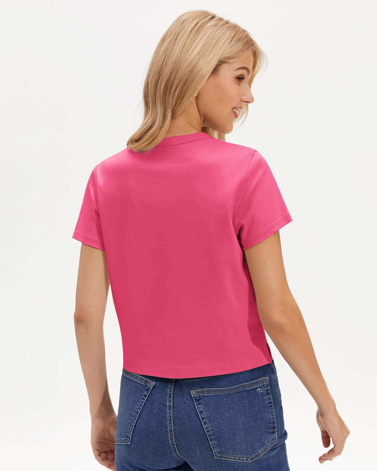 Stelle Women Cotton Blend Tshirts Shirts Boxy Cropped T- Shirts Basic Tees | Relaxed fit, Side slits, Lightweight comfort, Everyday layering, Streetwear, Machine washable, Soft hand feel(Deep Pink)