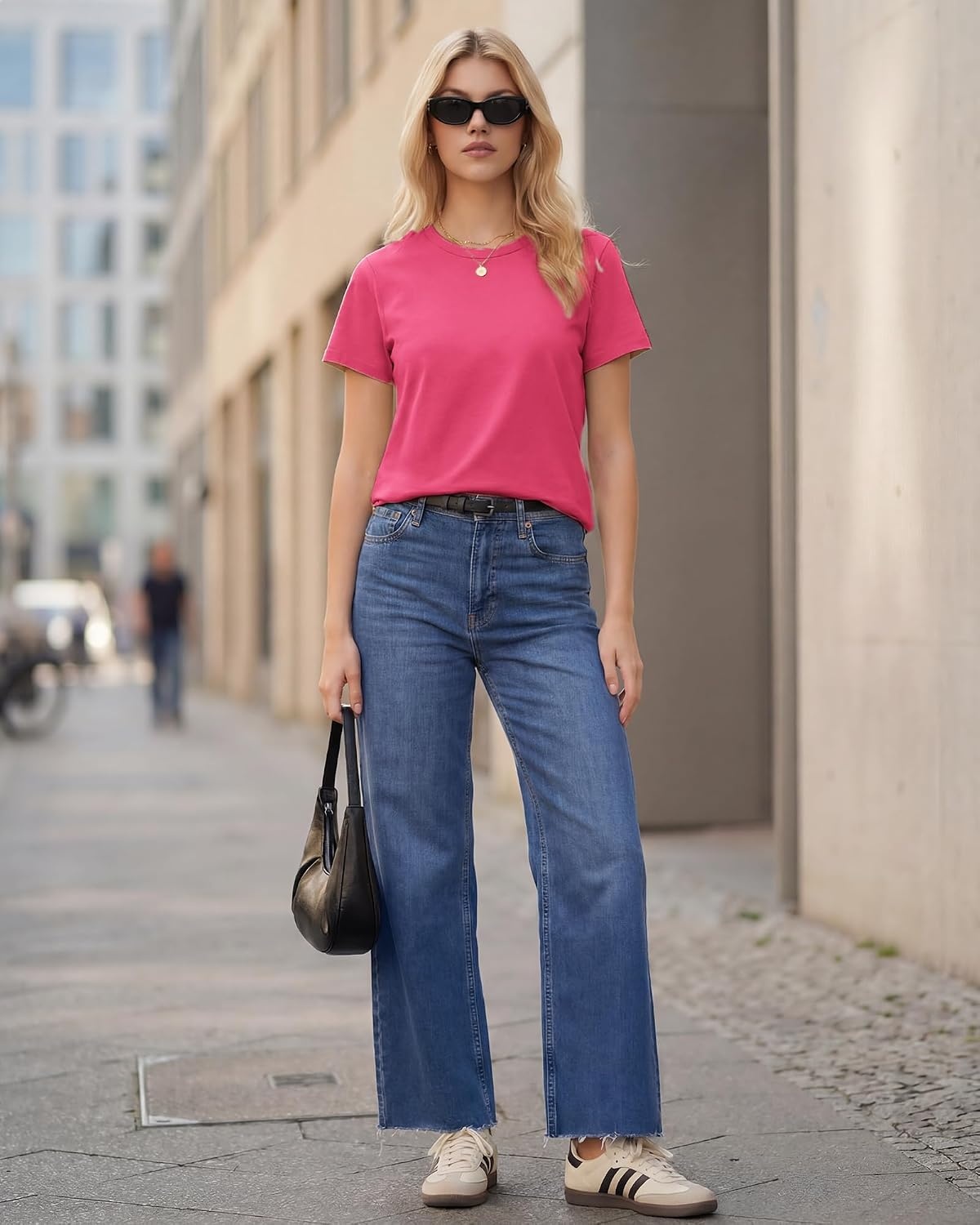 Stelle Women Cotton Blend Tshirts Shirts Boxy Cropped T- Shirts Basic Tees | Relaxed fit, Side slits, Lightweight comfort, Everyday layering, Streetwear, Machine washable, Soft hand feel(Deep Pink)