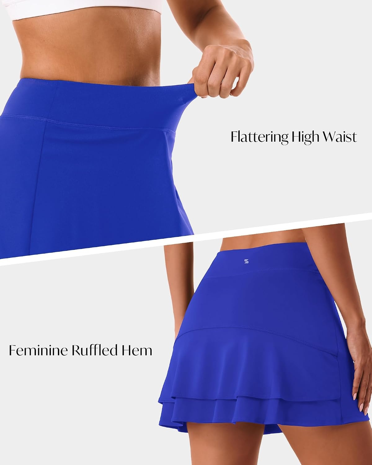 Stelle Tennis Skirts for Women Ruffle Athletic Golf Skorts with Pocket | High Waisted, Tummy Control, Built in Shorts, Athletic Skirt, Golf Skirt, Soft, Breathable, Workout, Pickleball(Atlantic Blue)