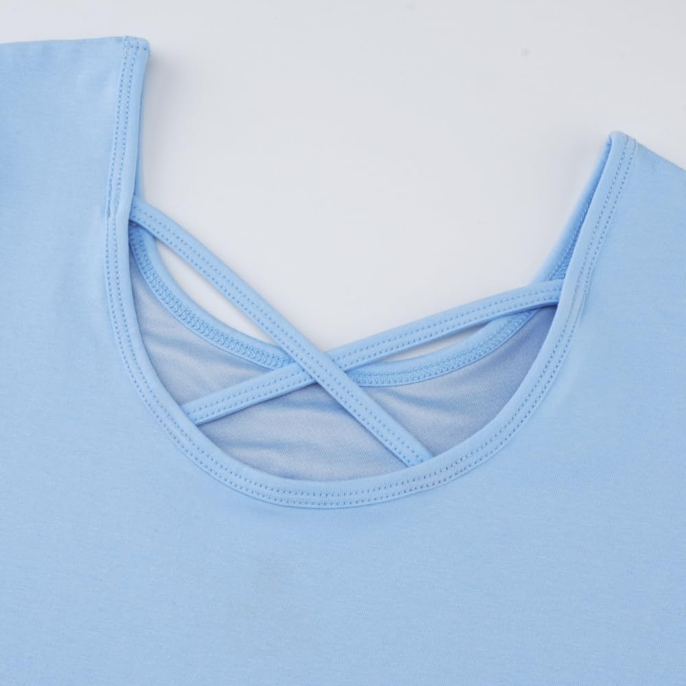 Stelle Girls Cotton Short Sleeve Twirl Skater Dress 3T-12Y(A02-sky Blue (Without Pocket))