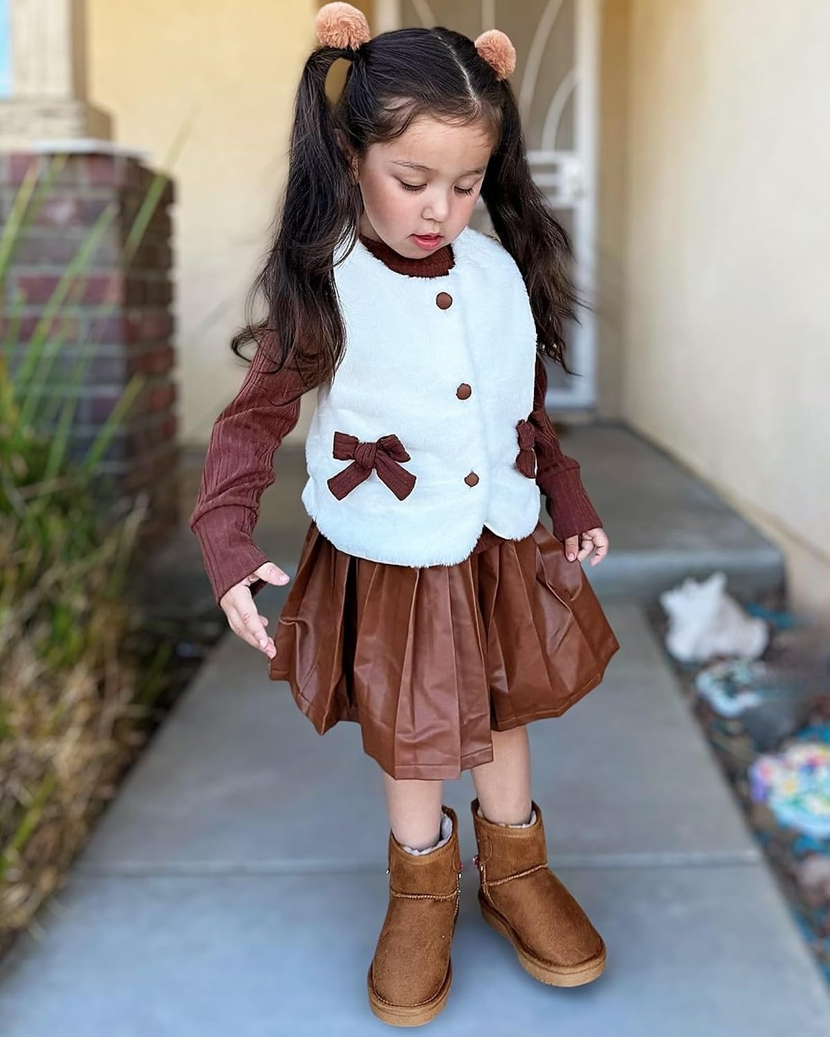 Stelle Girls Winter Boots Warm Fur Lined Snow Boots(Chestnut)