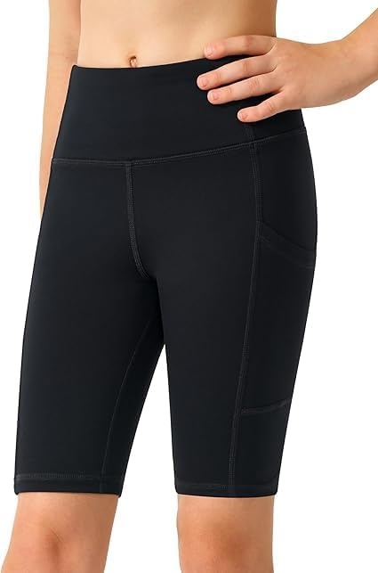 Stelle Girls 4″/8″ Volleyball Shorts Youth Bike Shorts Athletic Yoga Dance Gymnastics Compression Shorts with Pockets(8black+black)