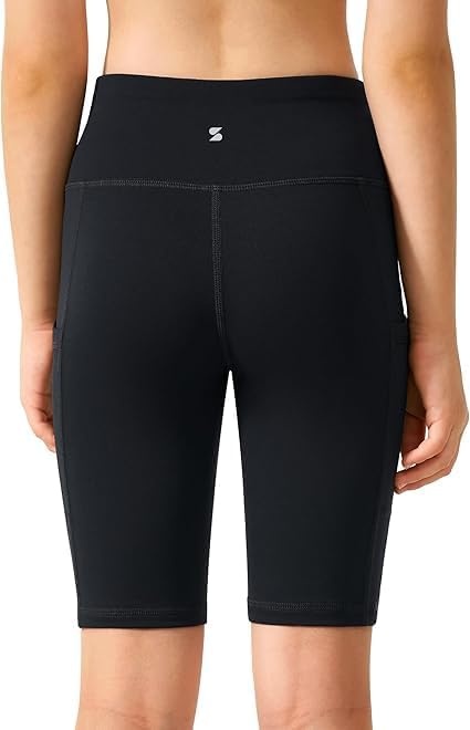 Stelle Girls 4″/8″ Volleyball Shorts Youth Bike Shorts Athletic Yoga Dance Gymnastics Compression Shorts with Pockets(8black+black)