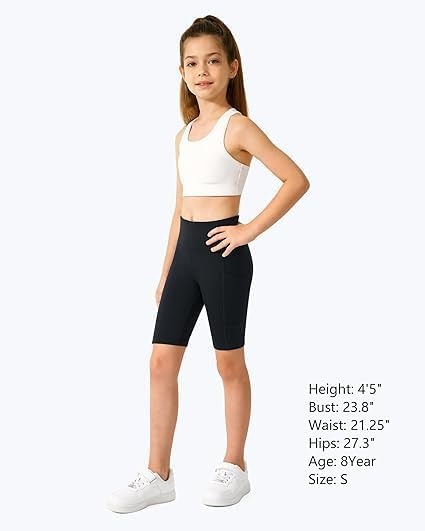 Stelle Girls 4″/8″ Volleyball Shorts Youth Bike Shorts Athletic Yoga Dance Gymnastics Compression Shorts with Pockets(8black+black)