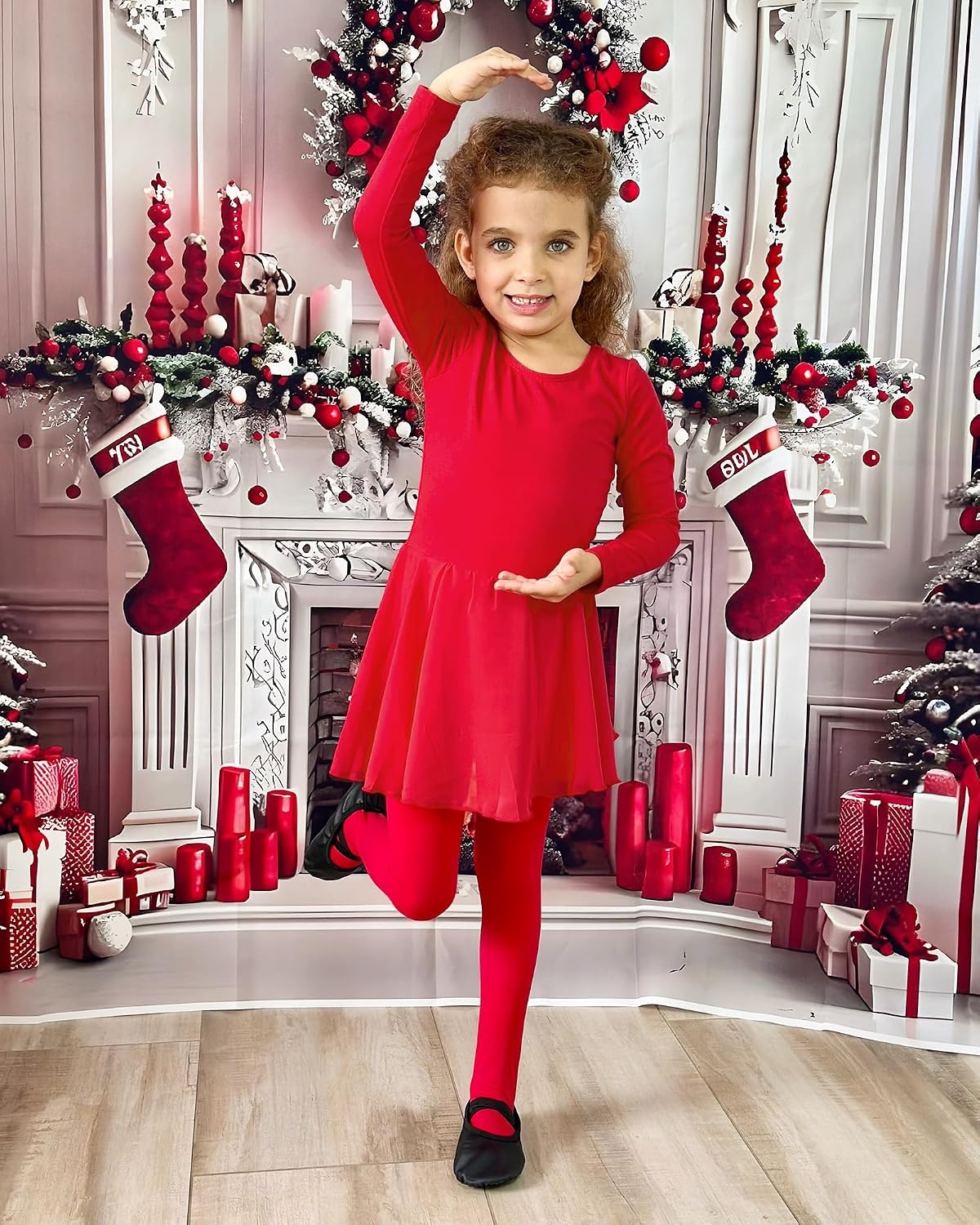 Stelle Ballet Leotards for Girls Long Sleeve Toddler Dance Leotard Outfits | Kids Gymnastics Leotard with Chiffon Skirt, Soft Stretch Fabric, Dance Classes & Recitals, Ballet, Party, Daily Wear(Red)