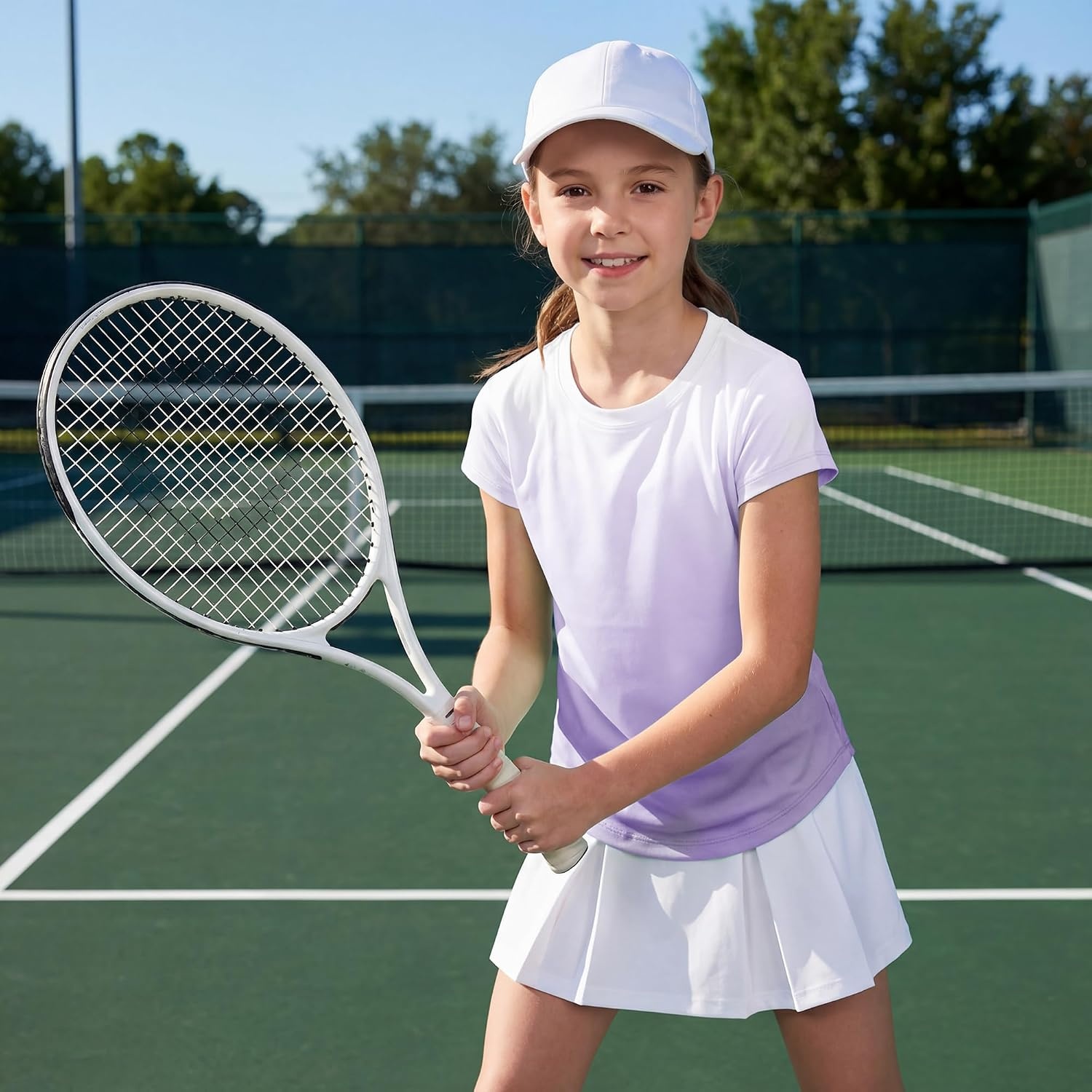Stelle Girls Athletic Shirts Short Sleeve Running Dry Fit Tops Kids Teens(Lavender)