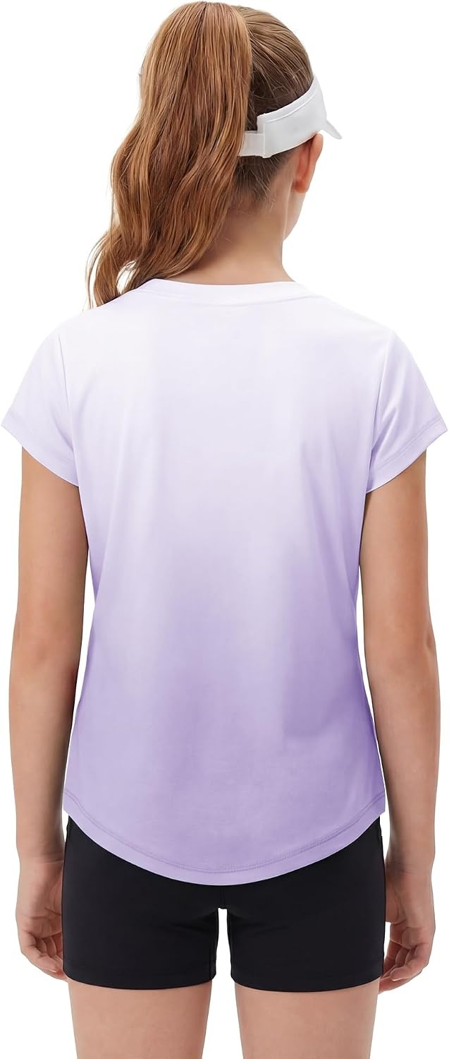 Stelle Girls Athletic Shirts Short Sleeve Running Dry Fit Tops Kids Teens(Lavender)