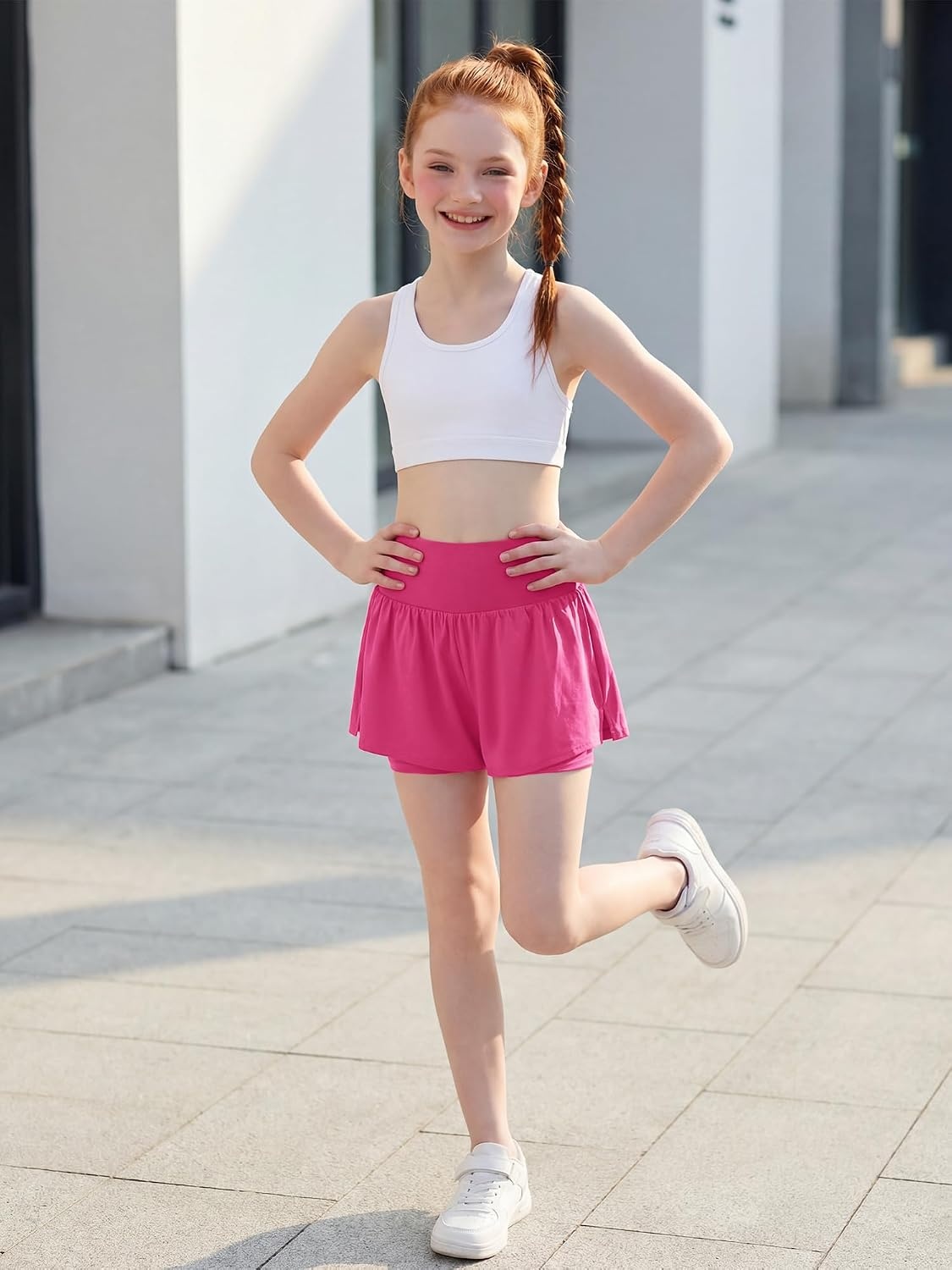 Stelle Girls Athletic Shorts Flowy Running Butterfly Short with Pockets | Lightweight, 2 in 1 Butterfly Design, Built-in Shorts, Inner Pockets, Running, Tennis, Soccer, Dance, Active Wear(Dreamhouse Pink)