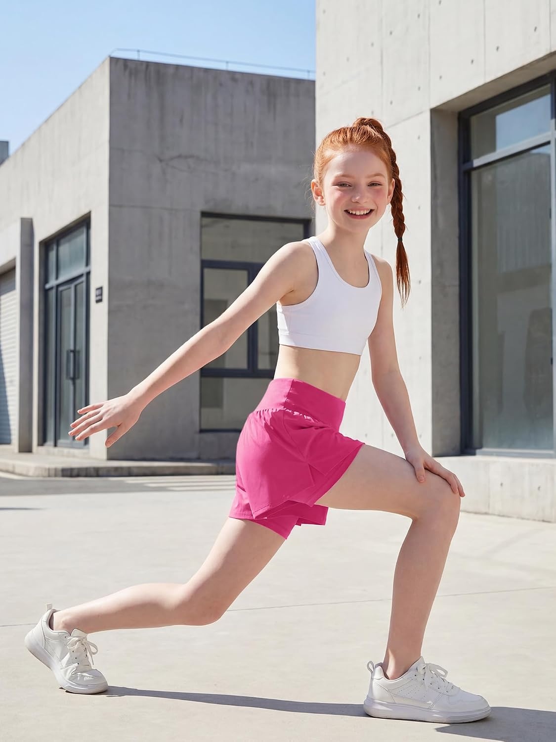 Stelle Girls Athletic Shorts Flowy Running Butterfly Short with Pockets | Lightweight, 2 in 1 Butterfly Design, Built-in Shorts, Inner Pockets, Running, Tennis, Soccer, Dance, Active Wear(Dreamhouse Pink)