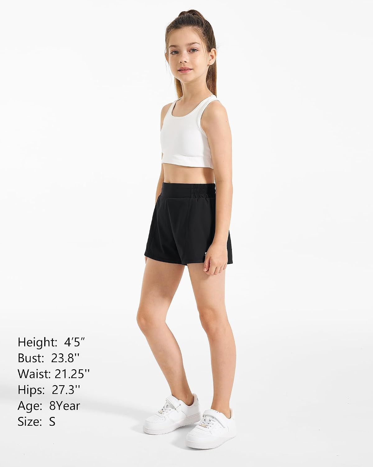 Stelle Girls 2-in-1 Athletic Shorts with Zipper Pockets for Running Sports(A-black)