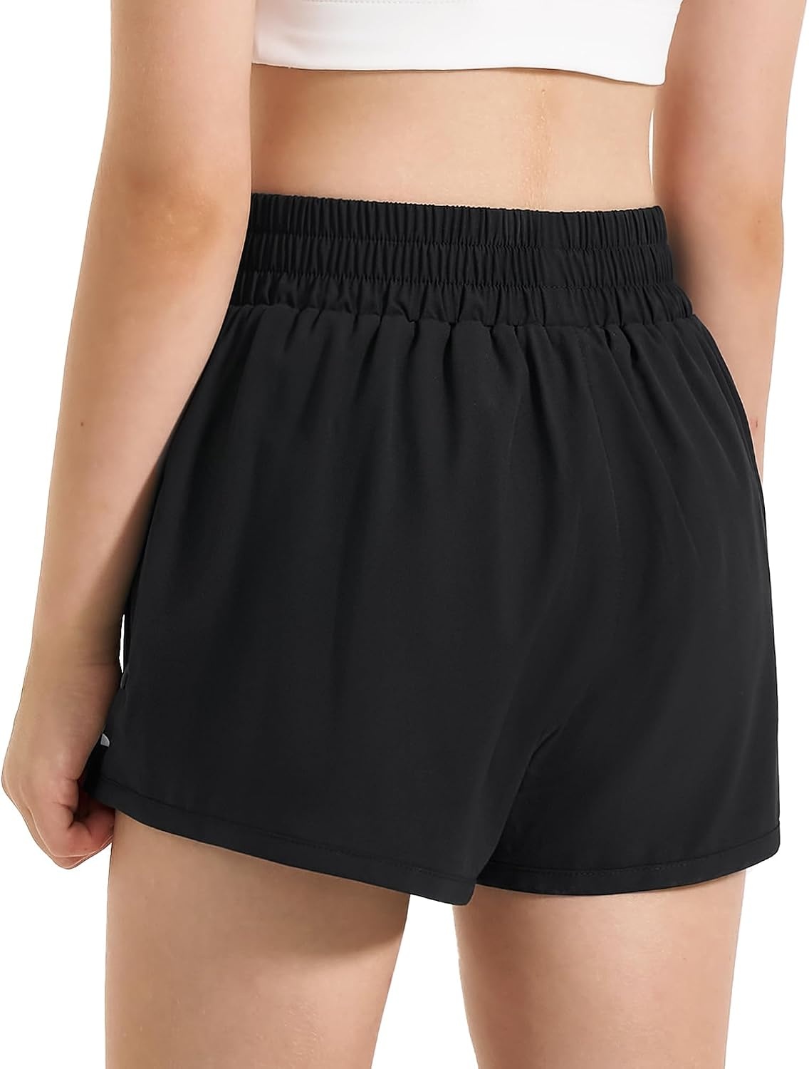 Stelle Girls 2-in-1 Athletic Shorts with Zipper Pockets for Running Sports(A-black)