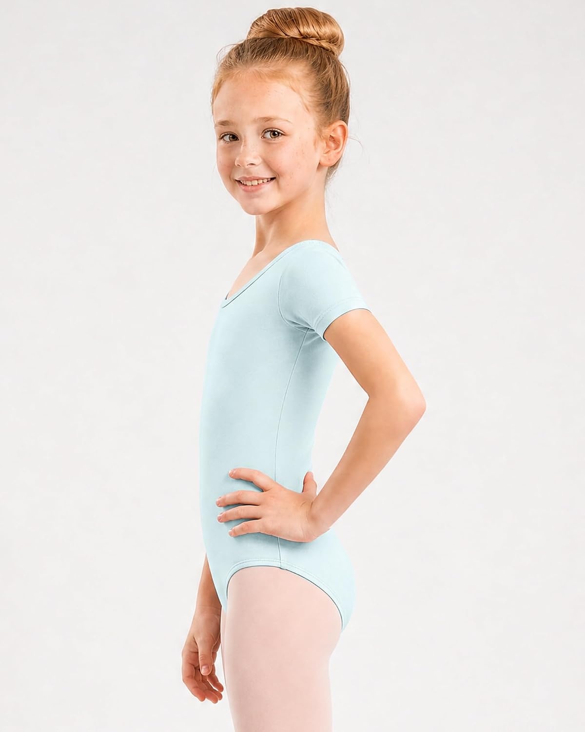 Stelle Girls Short Sleeve Leotards with Tights for Ballet/Dance Outfits(Blue)