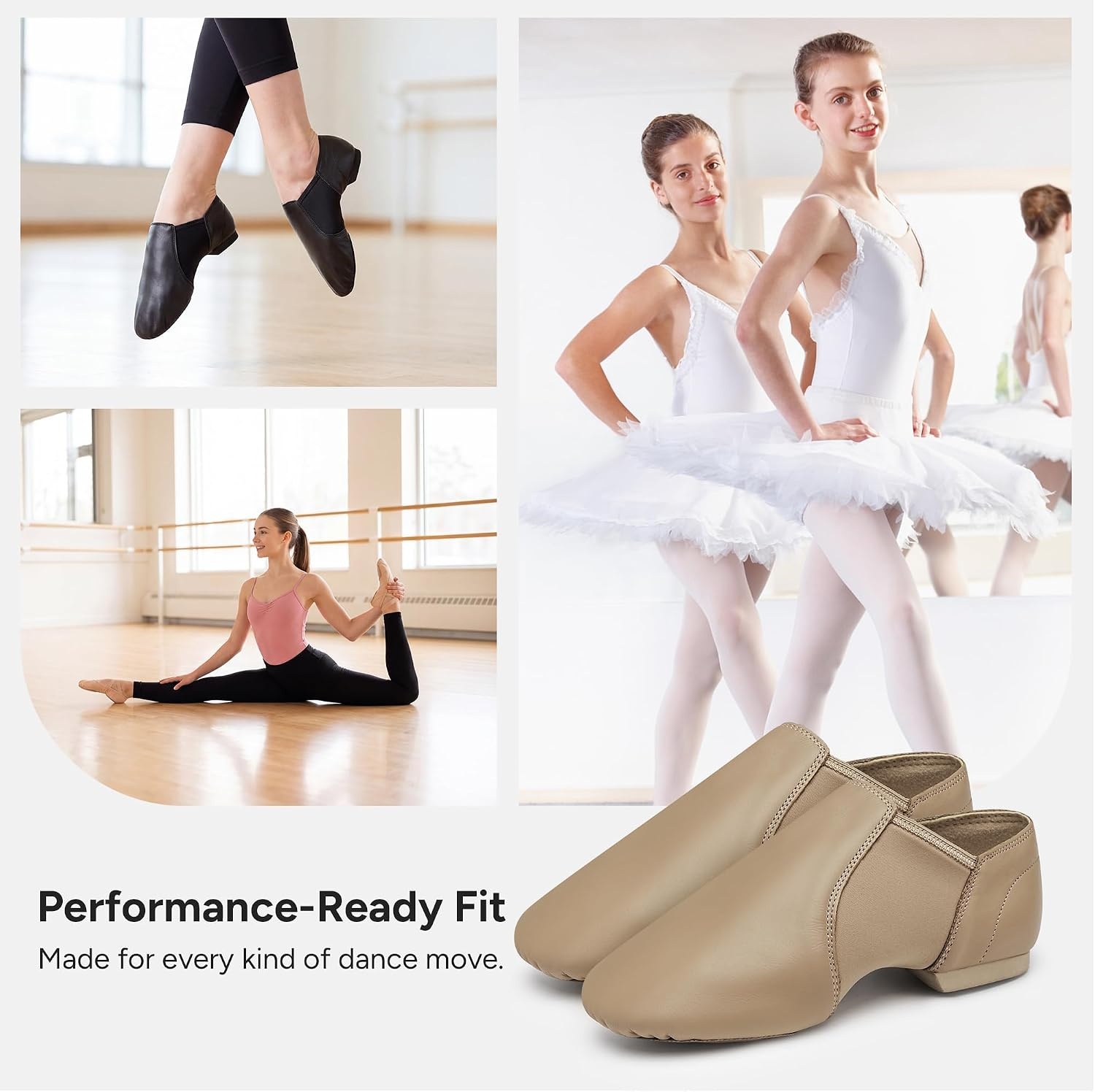 Stelle Jazz Shoes for Women Leather Dance Shoes Unisex | Genuine leather, Split sole design, Breathable comfort, Arch support, Non-slip outsole, Flexible movement(Latte)