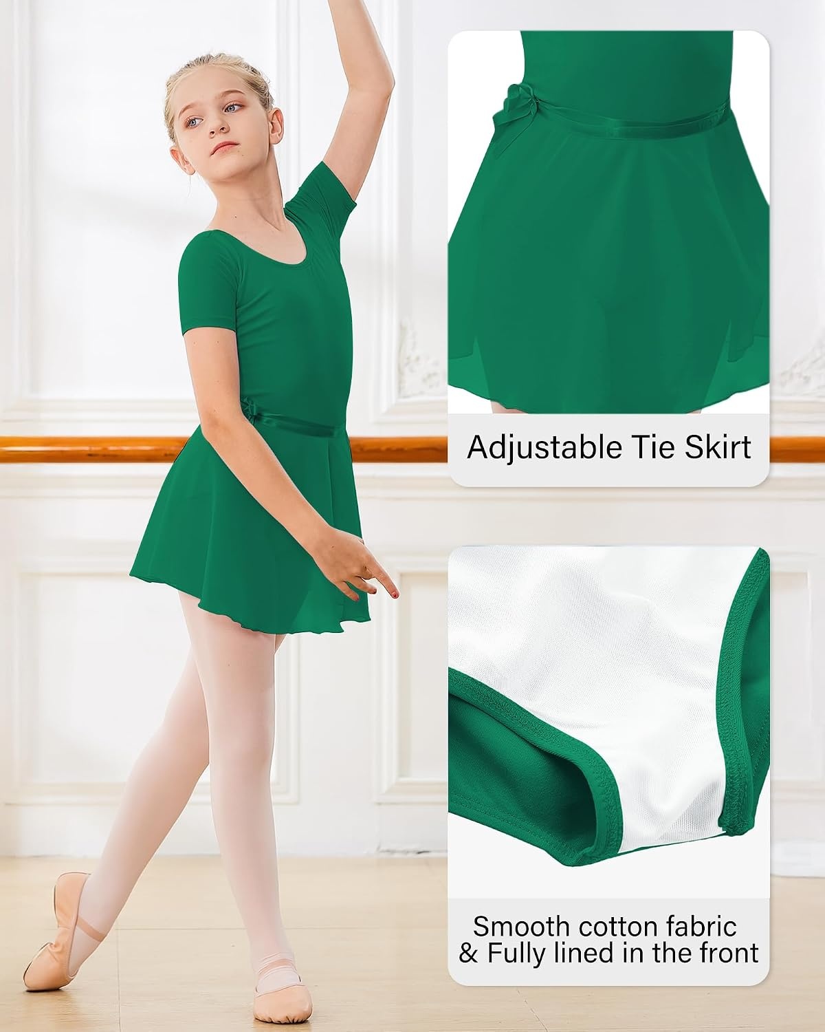 Stelle Ballet Leotards for Girls Toddler Dance Dress Outfit Combo with Skirt and Tights (Toddler/Little Kid/Big Kid)(1-green)
