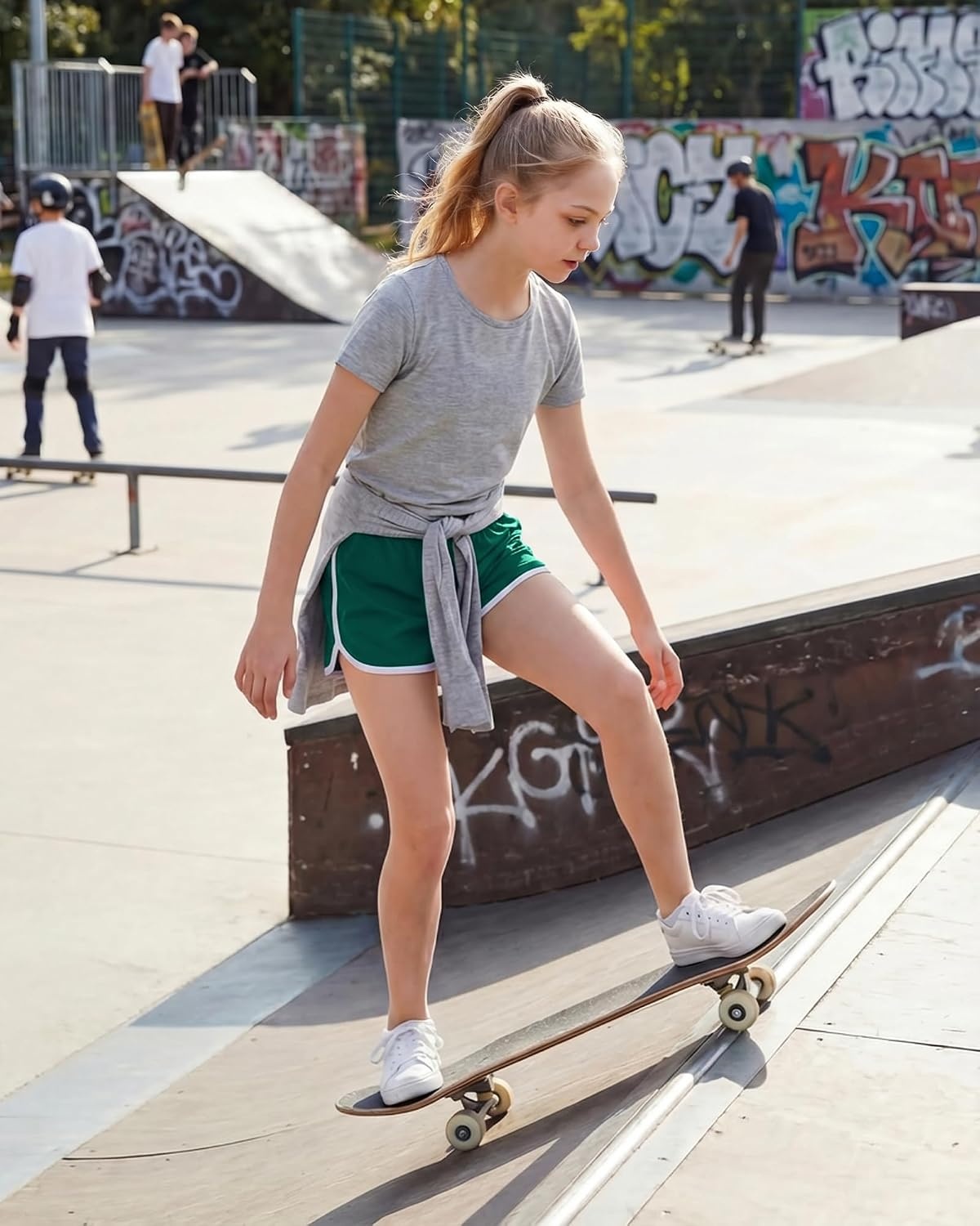 Stelle Girls Athletic Shorts with Pockets Quick Dry Running Shorts for Teen(Evergreen)