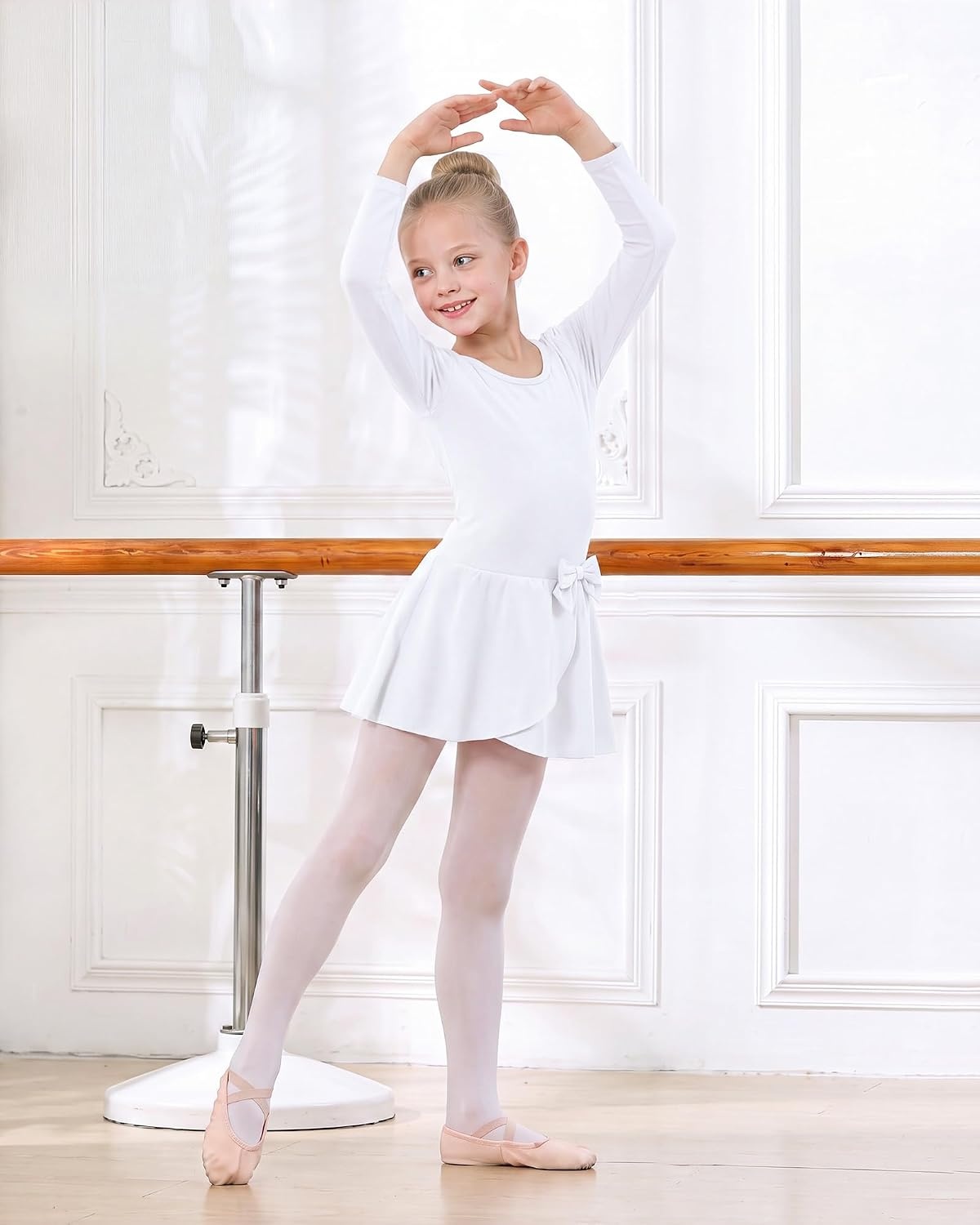 Stelle Ballet Leotards for Girls Long Sleeve Toddler Gymnastics Outfits(White)