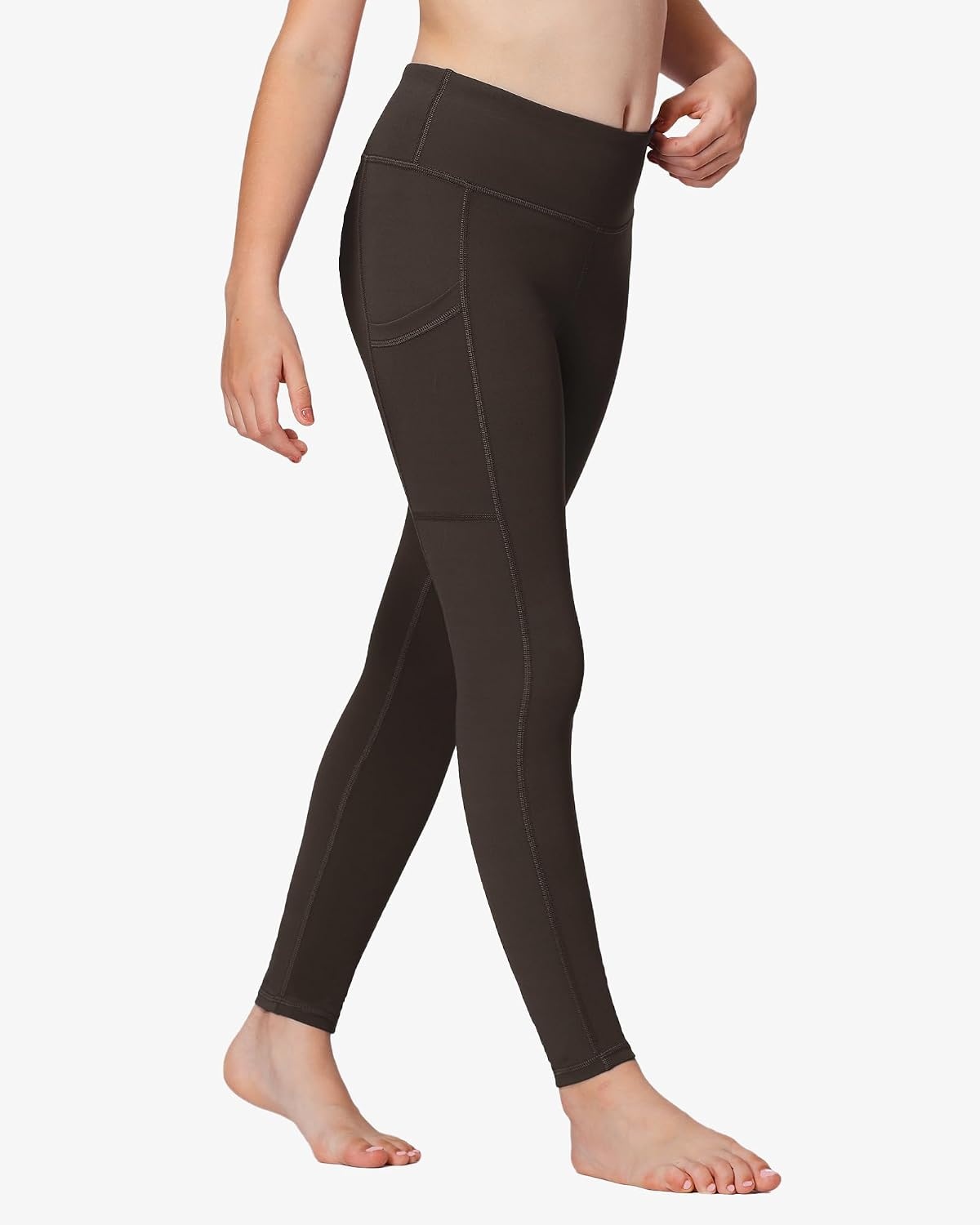 Stelle Girls Leggings with Pockets Kids Dance Yoga Running Athletic Pants(Espresso(2 Side Pocket))
