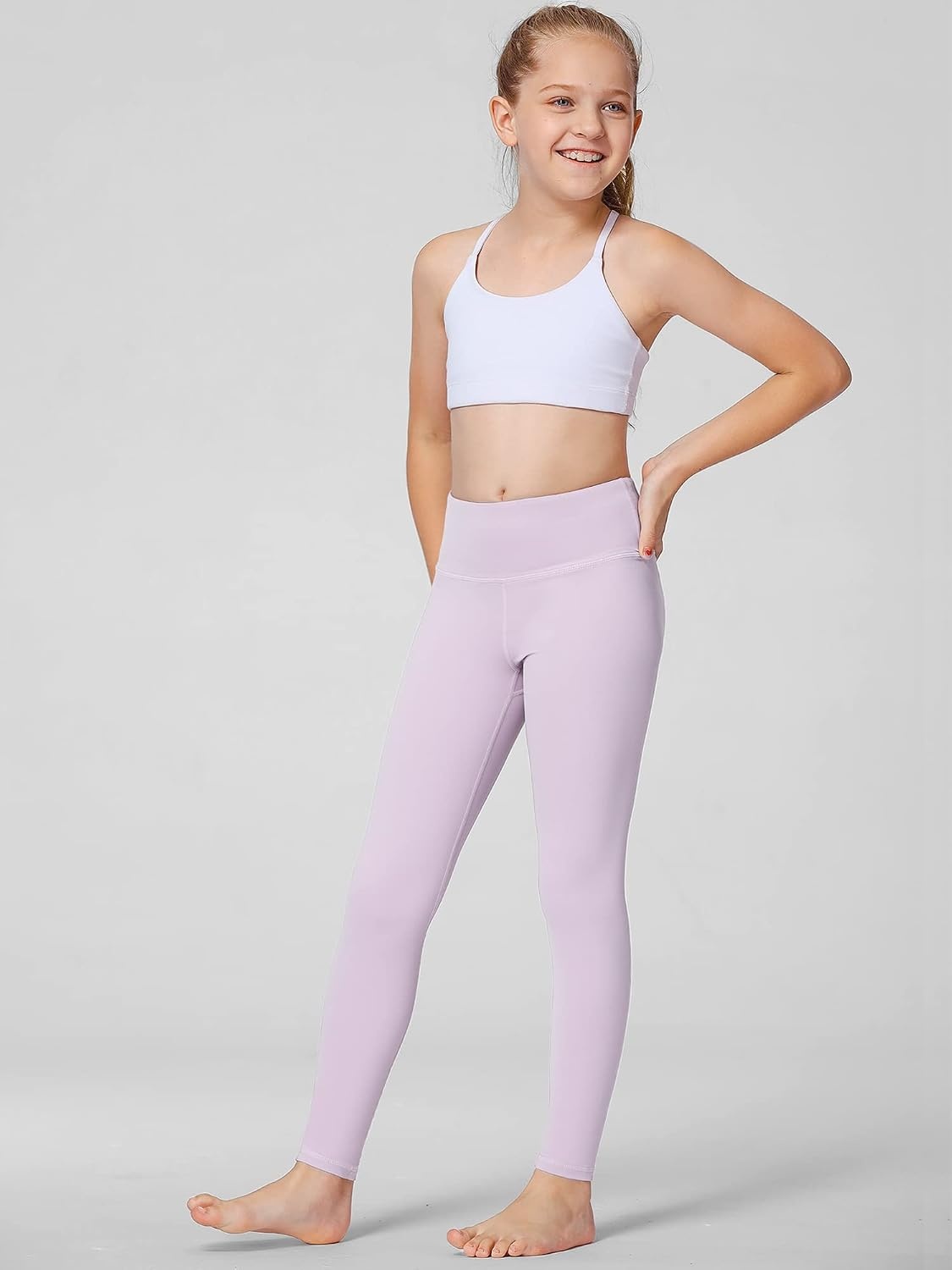 Stelle Girls Leggings with Hidden Pocket for Kids Dance Yoga Athletic Pants(Lavender)