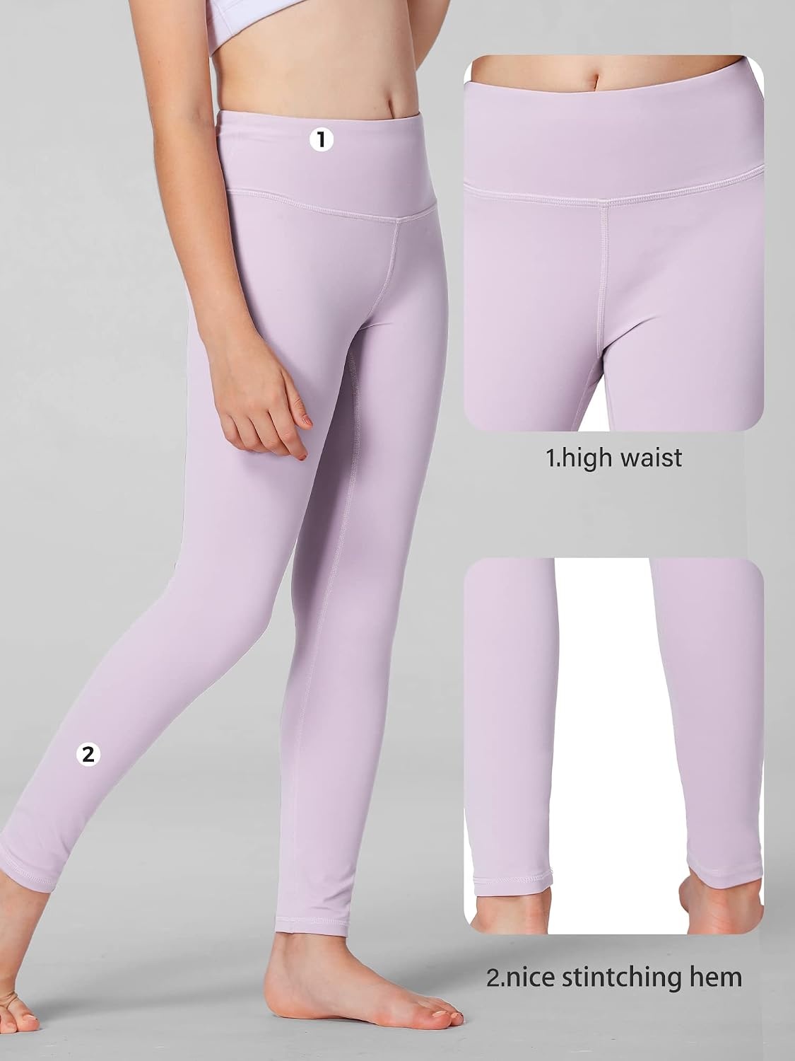 Stelle Girls Leggings with Hidden Pocket for Kids Dance Yoga Athletic Pants(Lavender)