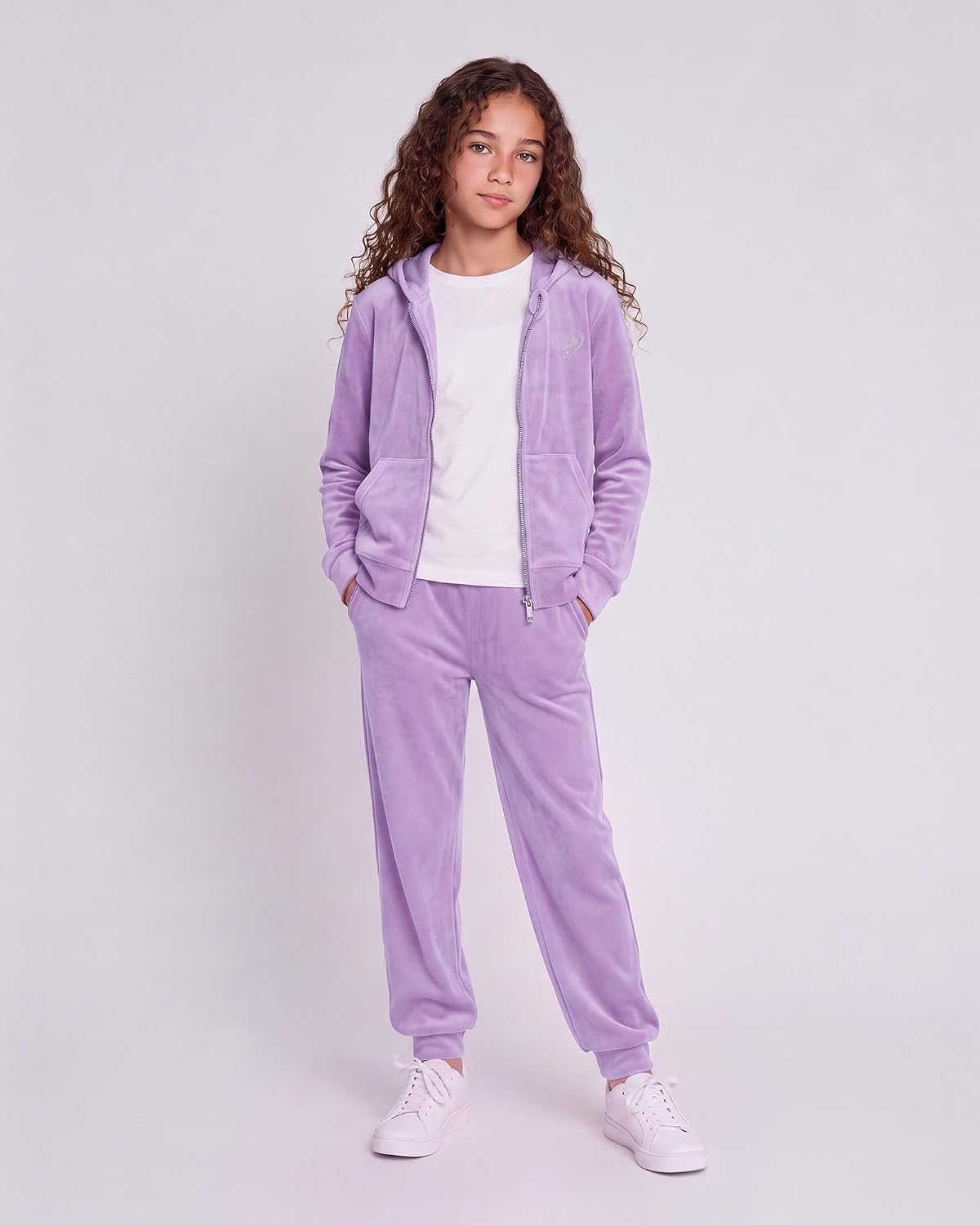 Stelle Girls Velour Tracksuits Zip Up Hoodies Joggers with Pockets 5-15 Y(Lilac)