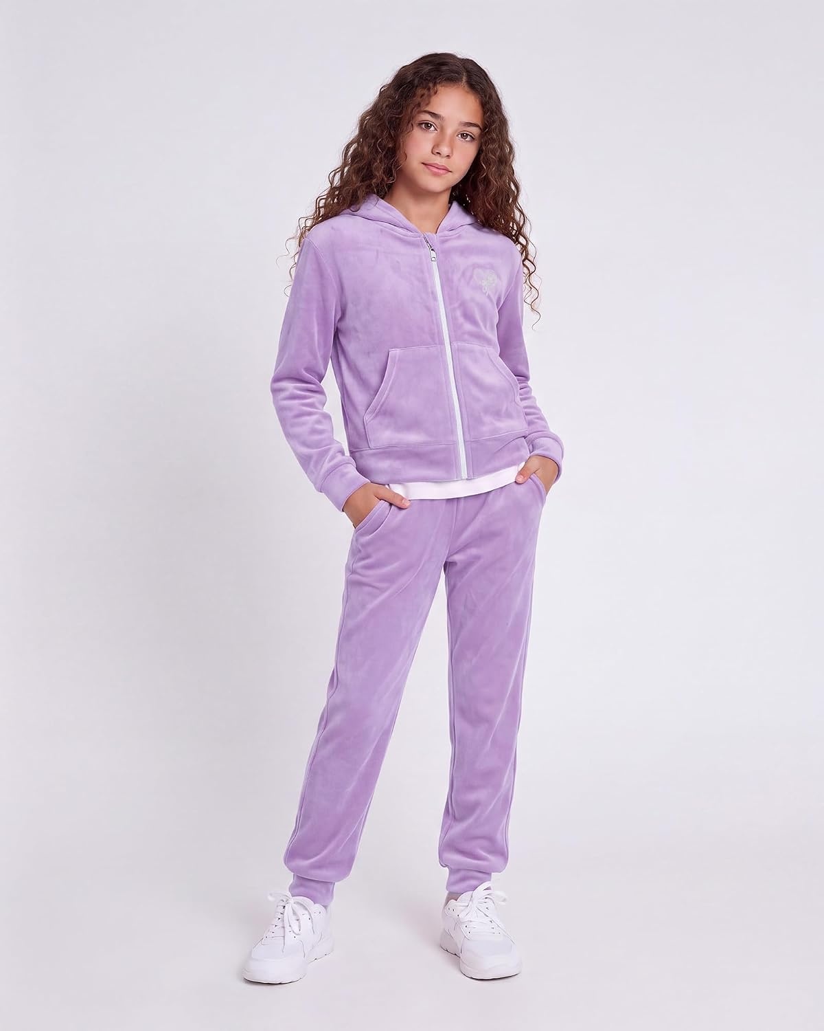Stelle Girls Velour Tracksuits Zip Up Hoodies Joggers with Pockets 5-15 Y(Lilac)