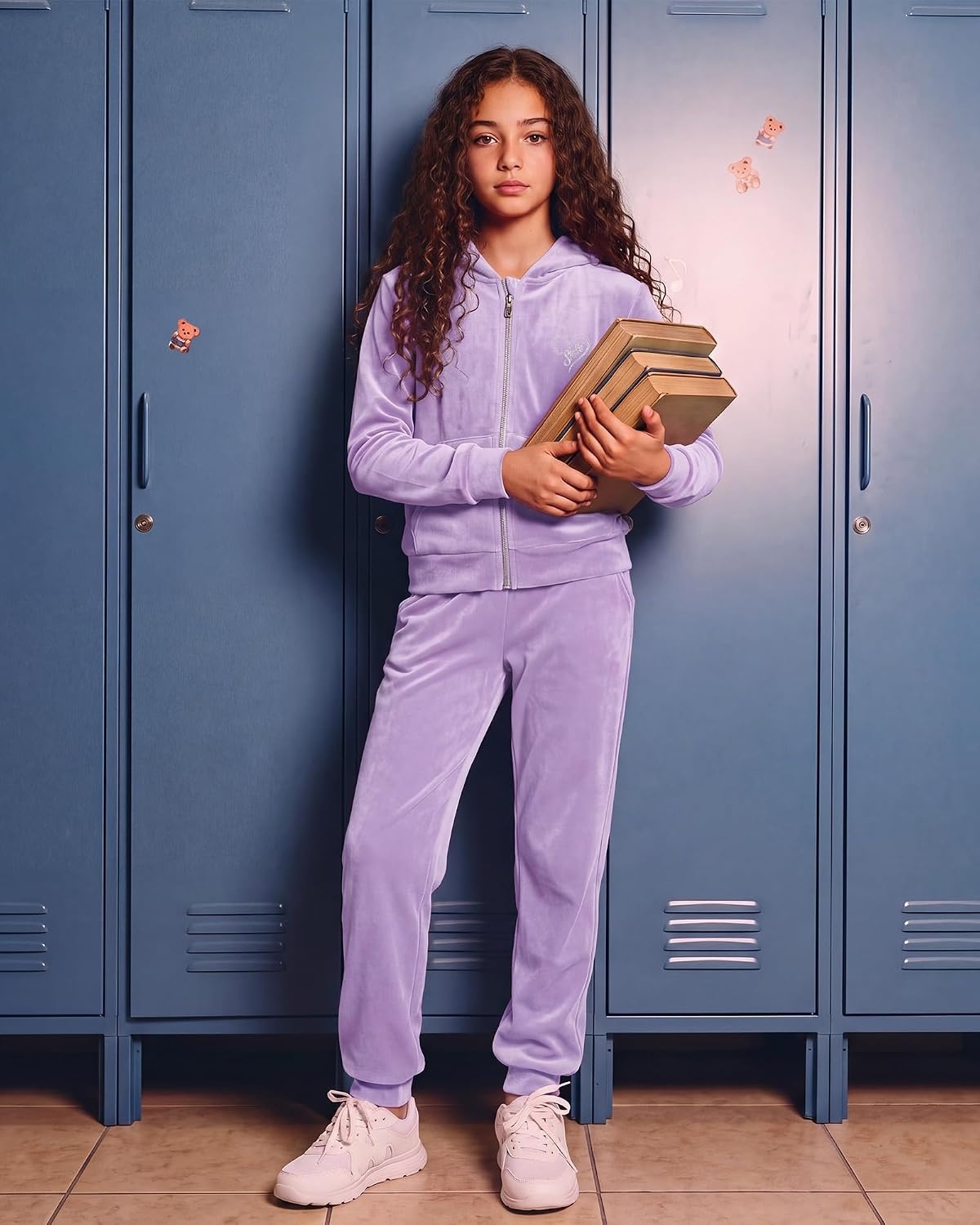 Stelle Girls Velour Tracksuits Zip Up Hoodies Joggers with Pockets 5-15 Y(Lilac)