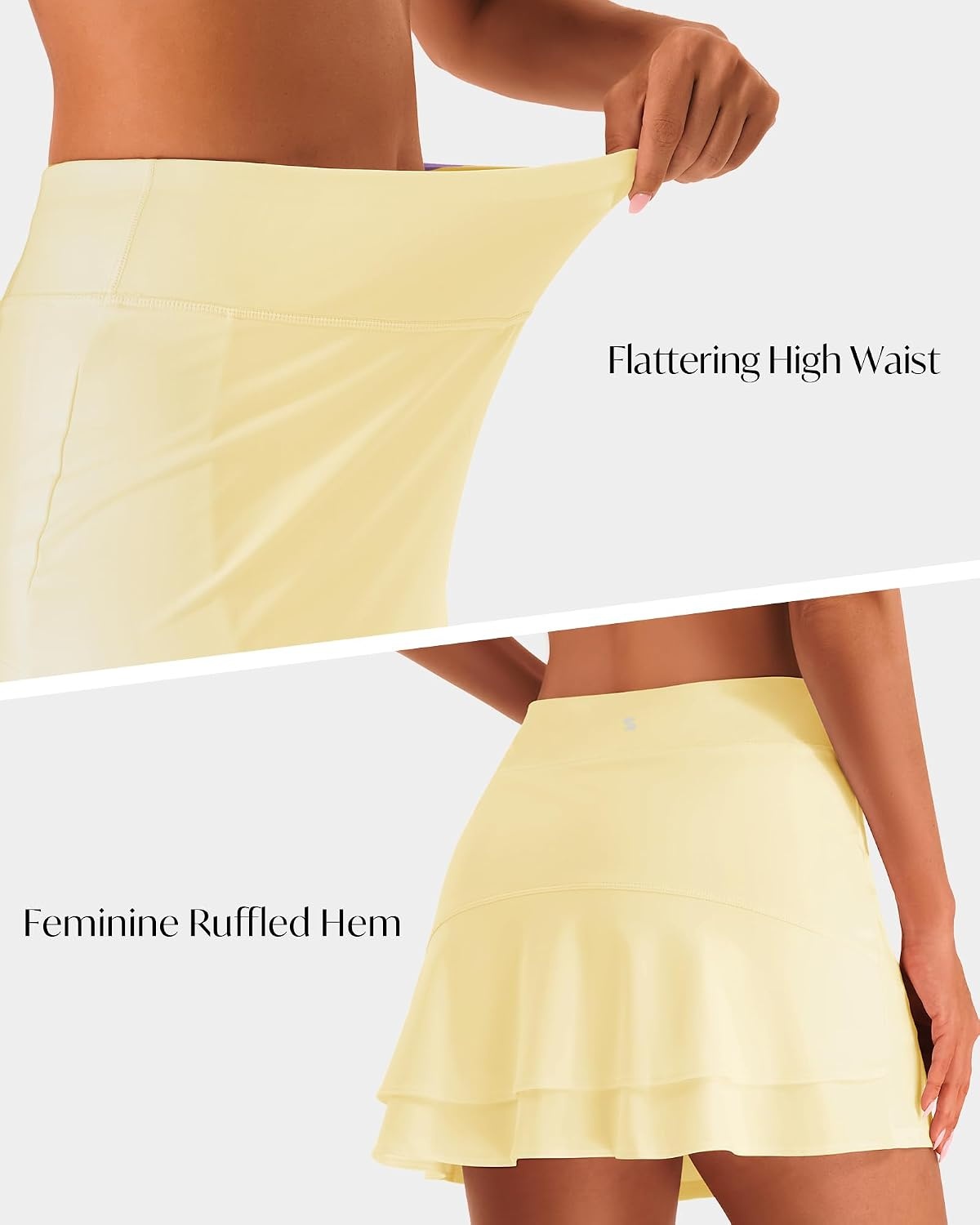 Stelle Tennis Skirts for Women Ruffle Athletic Golf Skorts with Pocket(Lemon Butter)